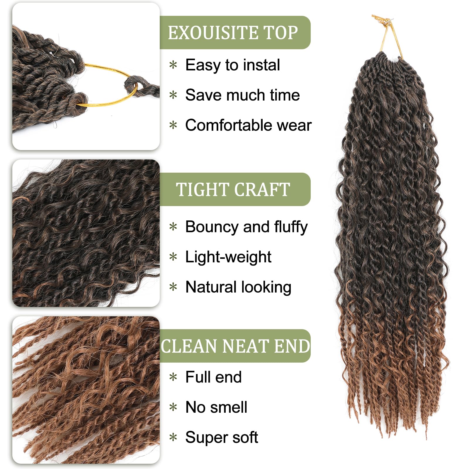 Boho Senegalese Twist Crochet Hair 8 Packs Pre Looped Goddess Island Passion Twist Crochet Braids Hair Extensions for Black Women (1B/30 - Image 3