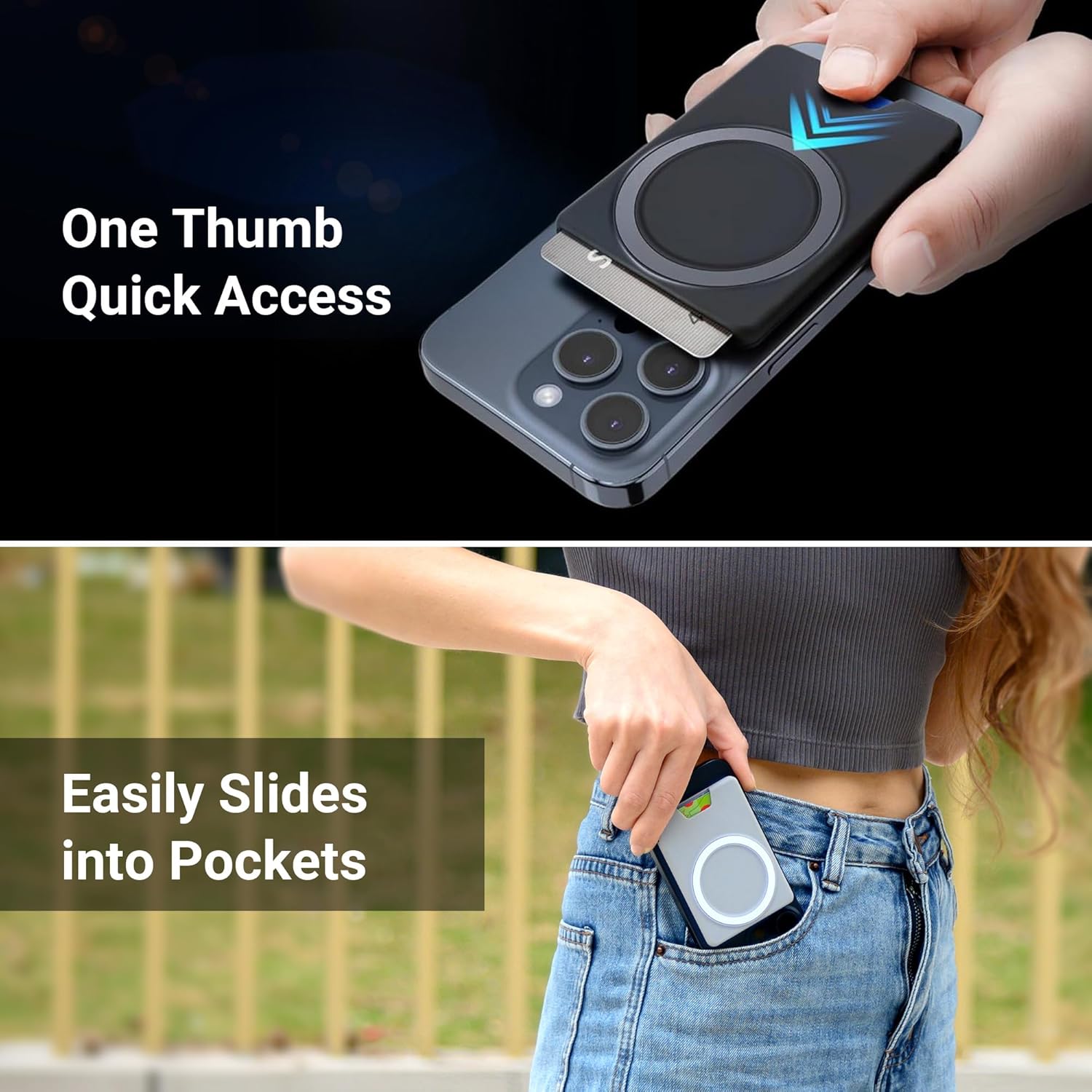 PROfezzion Magnetic Wallet with Double Magnets + Magnetic Shower Mirror Phone Holder Reusable Suction Cup Phone Mount