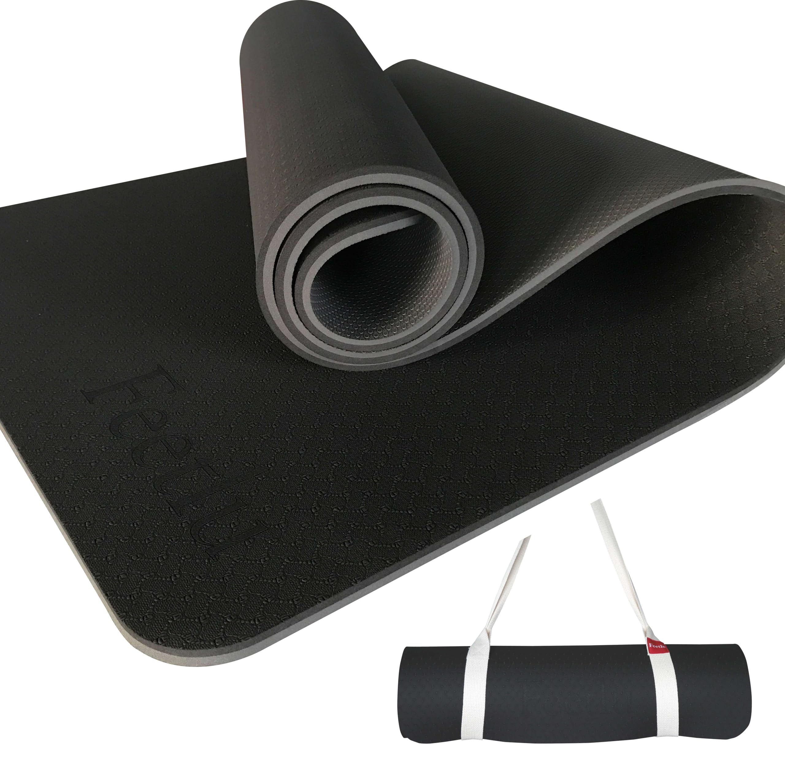 Extra Thick Exercise Yoga Mat with Strap - 2/5 Inch (10MM), Non-Slip Workout Mat for Yoga, Pilates, and Floor Exercises