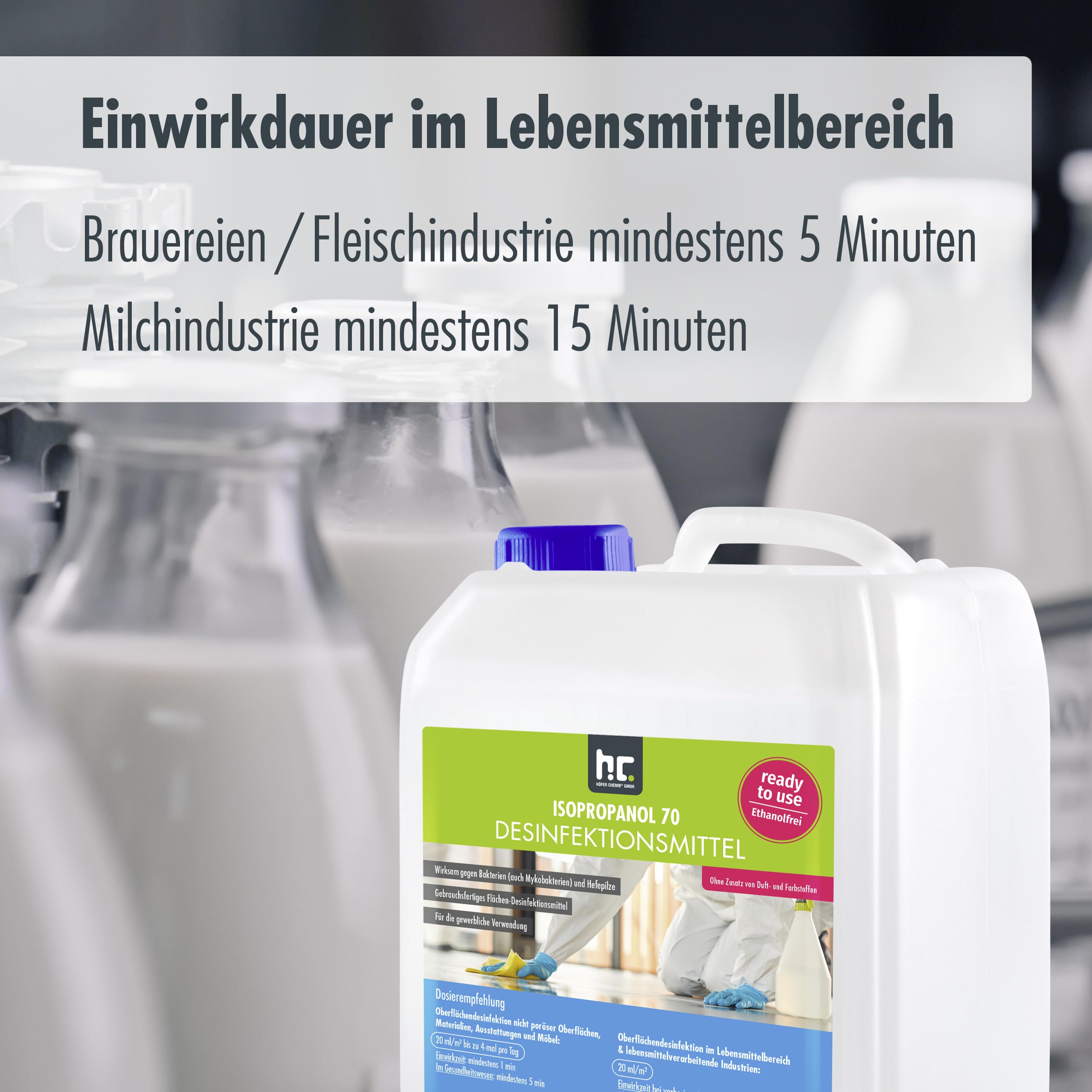 Höfer Chemie 5 L Zugelassenes Desinfektionsmittel für Oberflächen - anwendungsfertig - auch geeignet für Lebensmittelindustrie