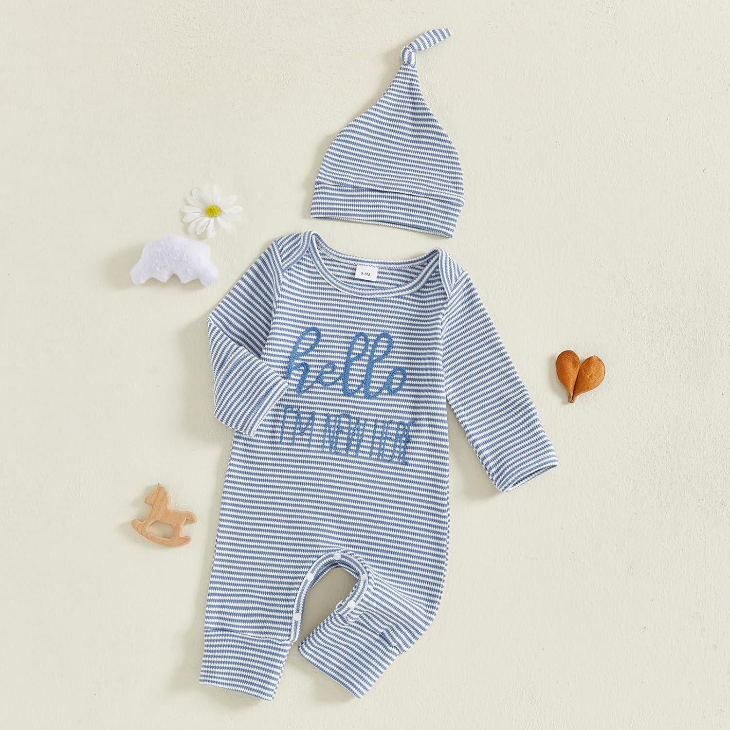 Little Brother Newborn Outfit Letters Printed Baby Romper Fall Winter Infant Boy Clothes With Hat - Image 2