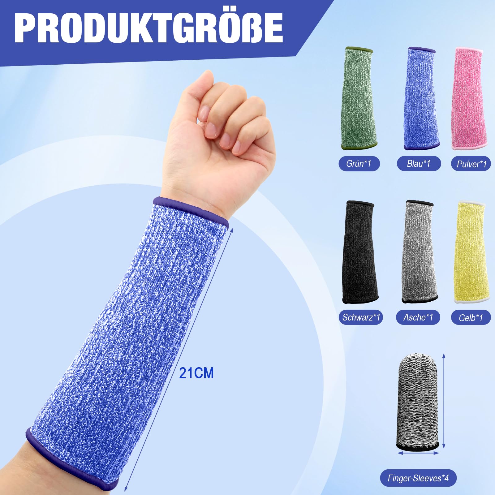 KASURE Schnittschutz-Armschoner Set – Stufe 5, 6 Stück + 4 Fingermanschetten, 20 Cm Lang