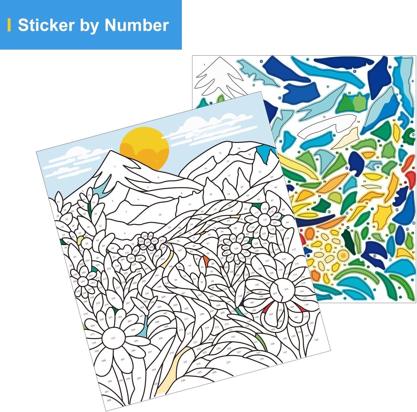 Sticker by Number Book Set - All Ages Sticker Mosaics for Relaxation & Mindfulness, Adult Sticker Books with Tear-Out Pages, Animals, Ocean Life & Plants for DIY Craft Hobby