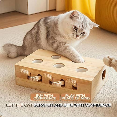 Miniatura 4 de Whack-a-mole - Juguete interactivo de madera para gatos de interior, caja de juguetes interactiva para mascotas, rompecabezas para gatos de todas