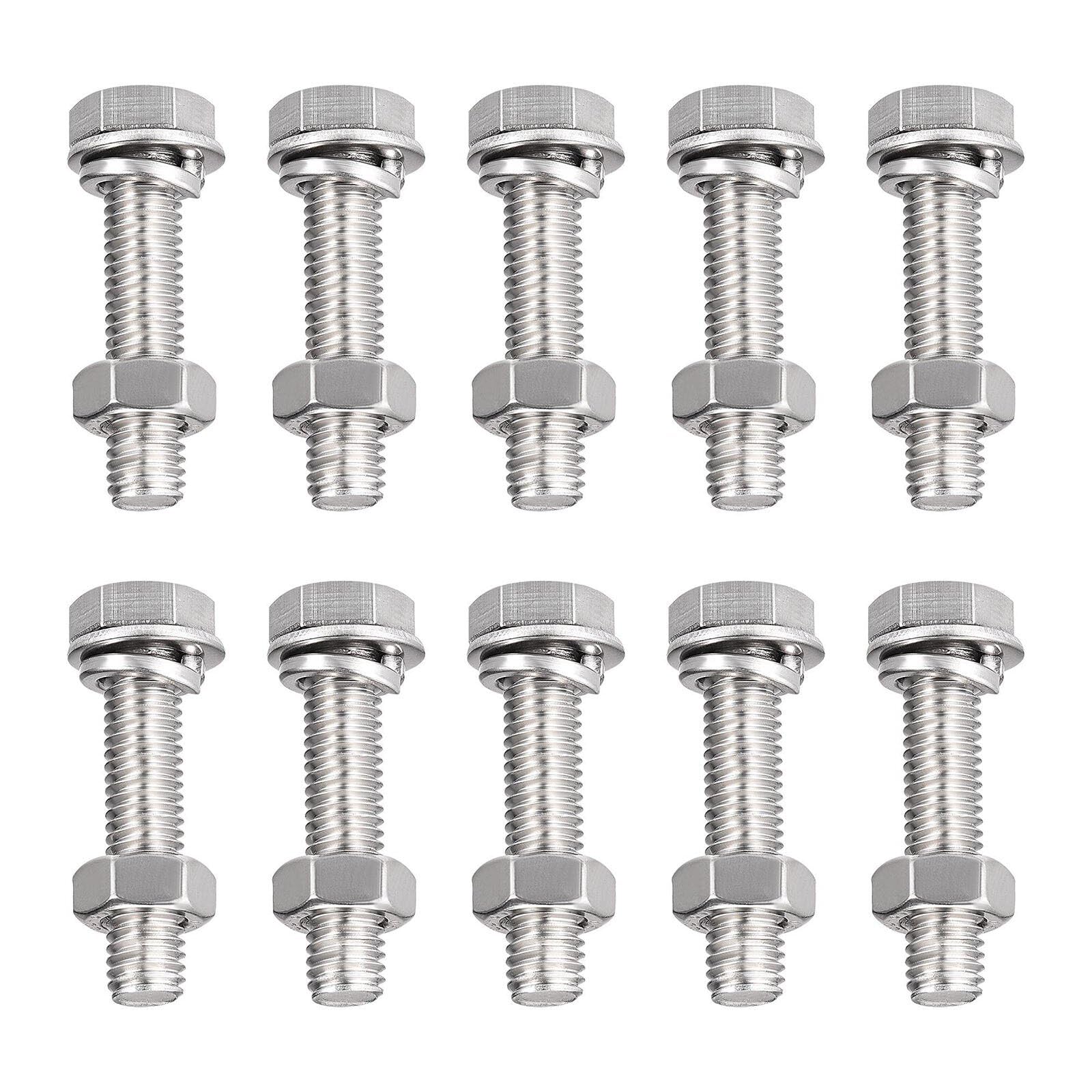 TA-VIGOR 10Pcs M8 x 35mm Hex Head Screws Bolts, Nuts, Flat & Lock Washers Kits, Fully Thread Hexagon Bolts