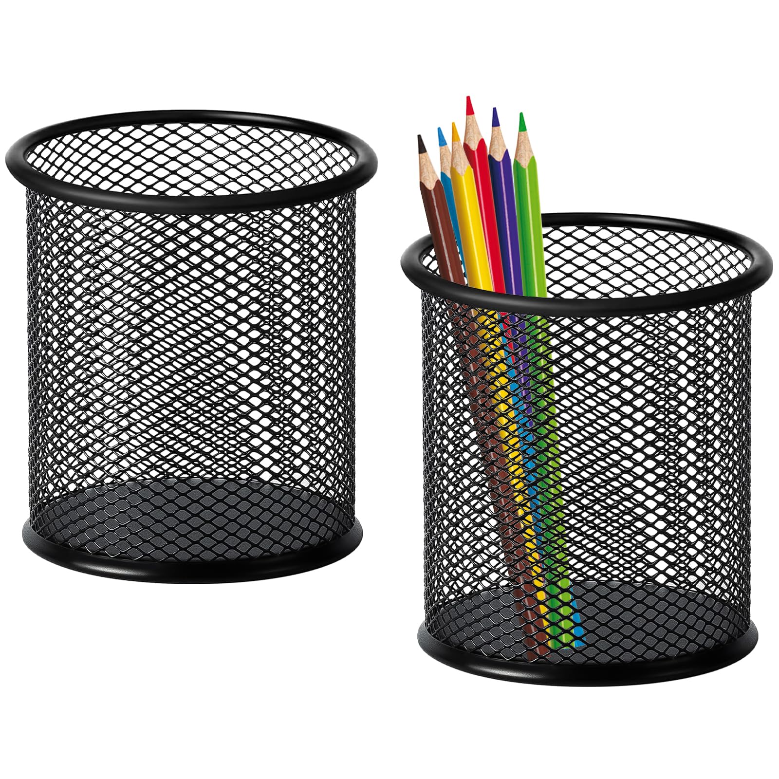 Mgood 2 Pack Pen Holder, Round Metal Mesh Pen Pot, Durable Stationary Organiser, Multifunctional Pencil Pot for School Home