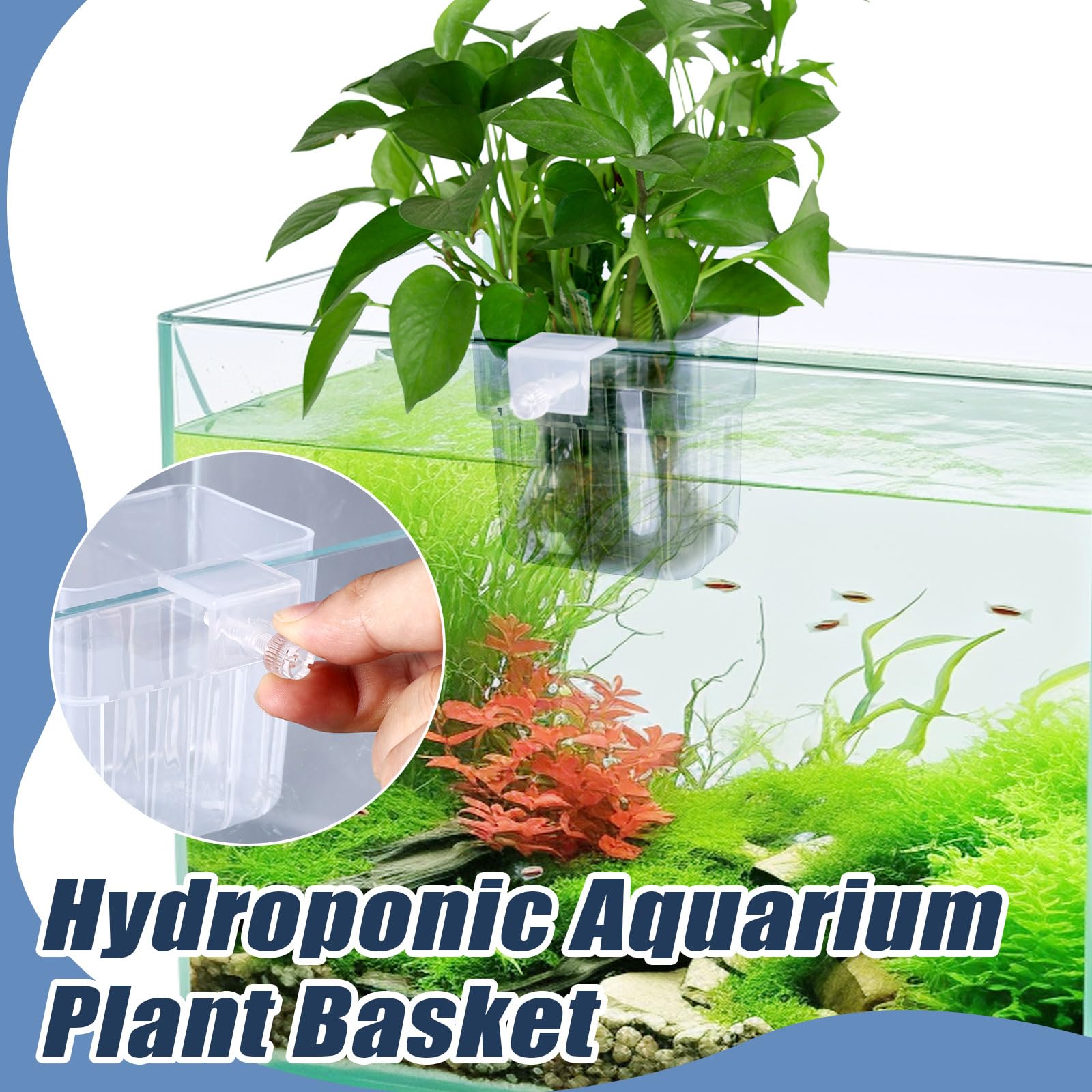 Gosknor 4 Piezas de Soportes para Plantas de Acuario, Macetas de Plástico Transparente con Cesta Colgante para Hidropónicas de Pecera