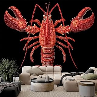 Wall Mural Minimalist Red Lobster Non-Woven Wallpaper, Black Large Wall Mural Sticker Home Decor for Living Room Bedroom Bathroom Nursery Room 118"x83" (Not Self-Adhesive)