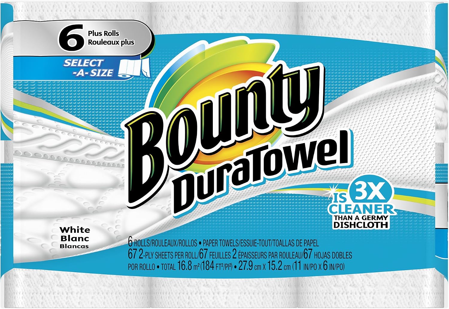 Bounty DuraTowel Select-A-Size Paper Towels, White, 6 Plus Rolls