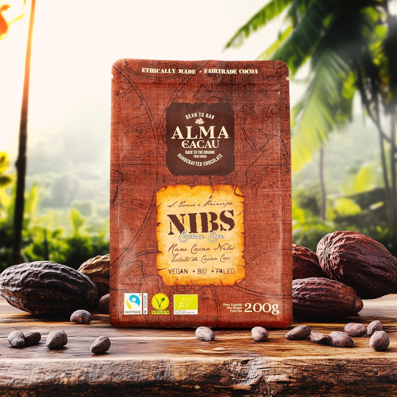 Nibs de cacao crudo 200g – 100% granos de cacao puro – Sin azúcar, natural, vegano y sin gluten – Ideal para hornear, batidos y toppings