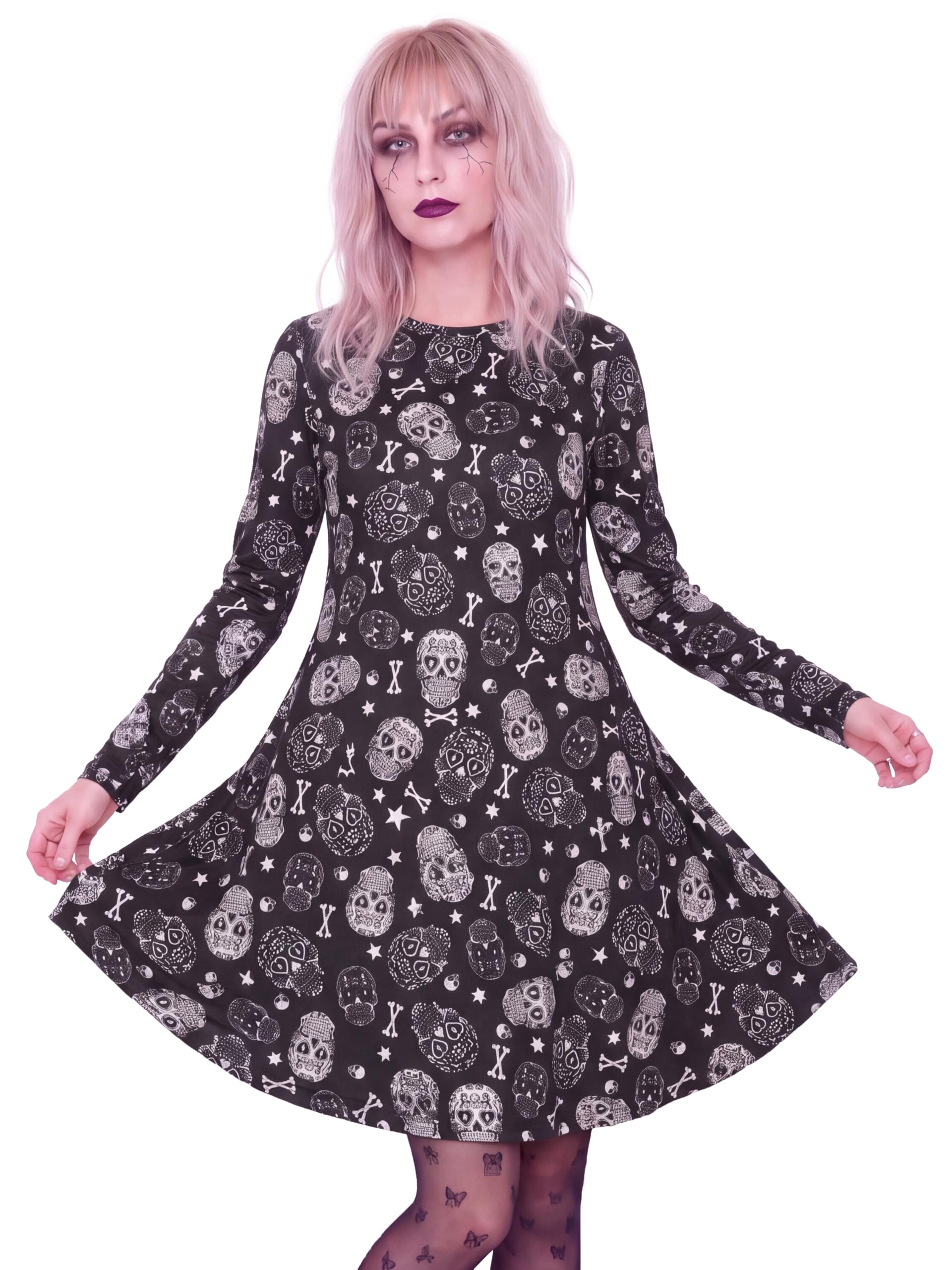 Love My Fashions® Womens Halloween Dress Scary Costume Adults Ghost Skull with Scary Bats Pumpkin Party Wear Womens Top — image 1