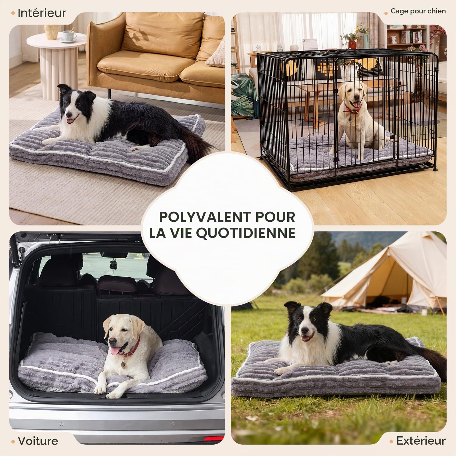 Lit Supportive pour Chien de Taille Moyenne -(90 x 60 x 13 cm) | Housse Amovible en Fausse Fourrure (Imitation Lapin), Doublure 100% Étanche, Gris