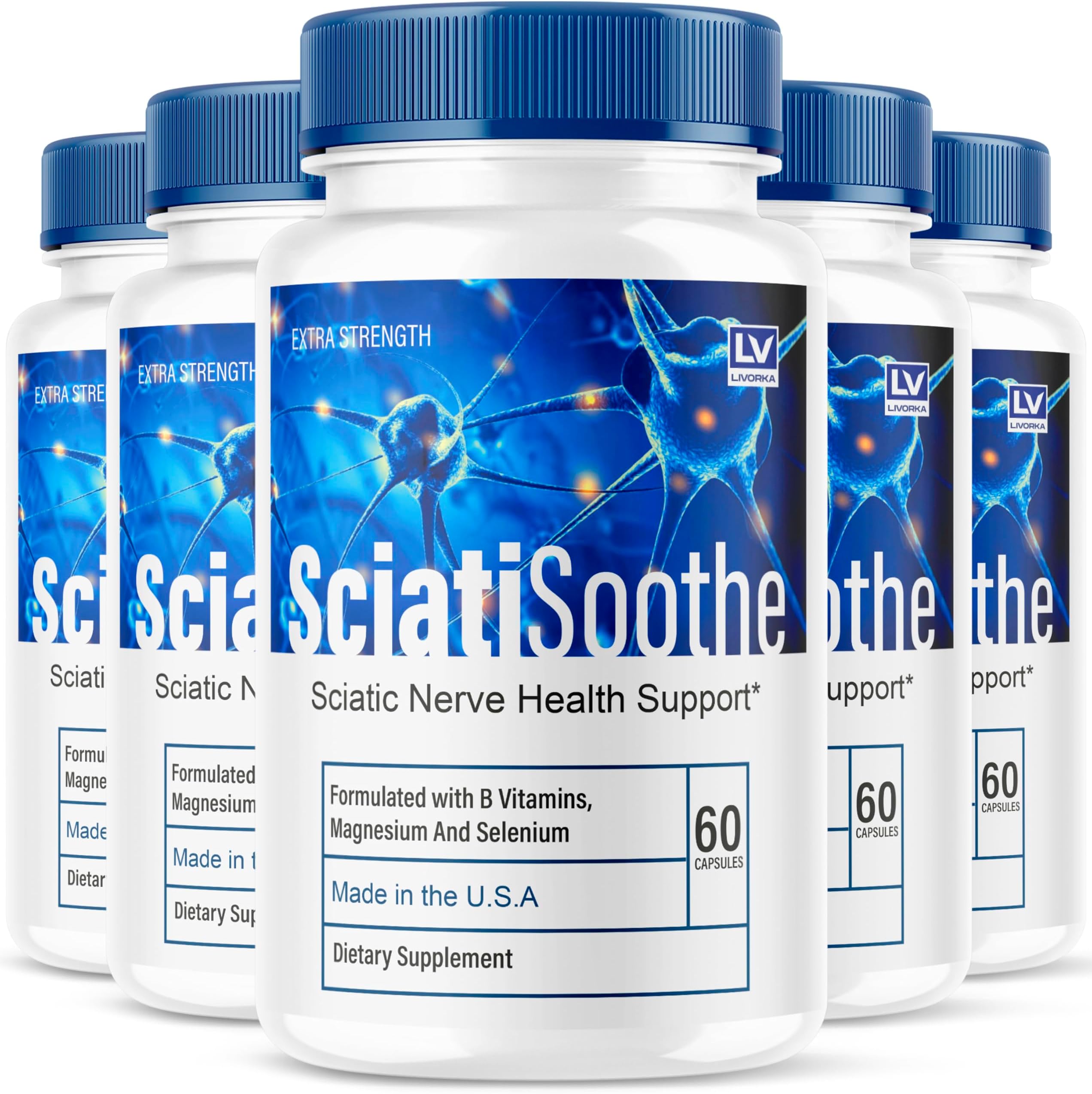 - LIVORKA (5 Pack Sciatisoothe - Sciatisoothe Vitamins, Sciatisooth, Sciati Soothe Supplement, Sciati Soothe Capsules, Sciatic Sooth, 300 Capsules for 5 Months