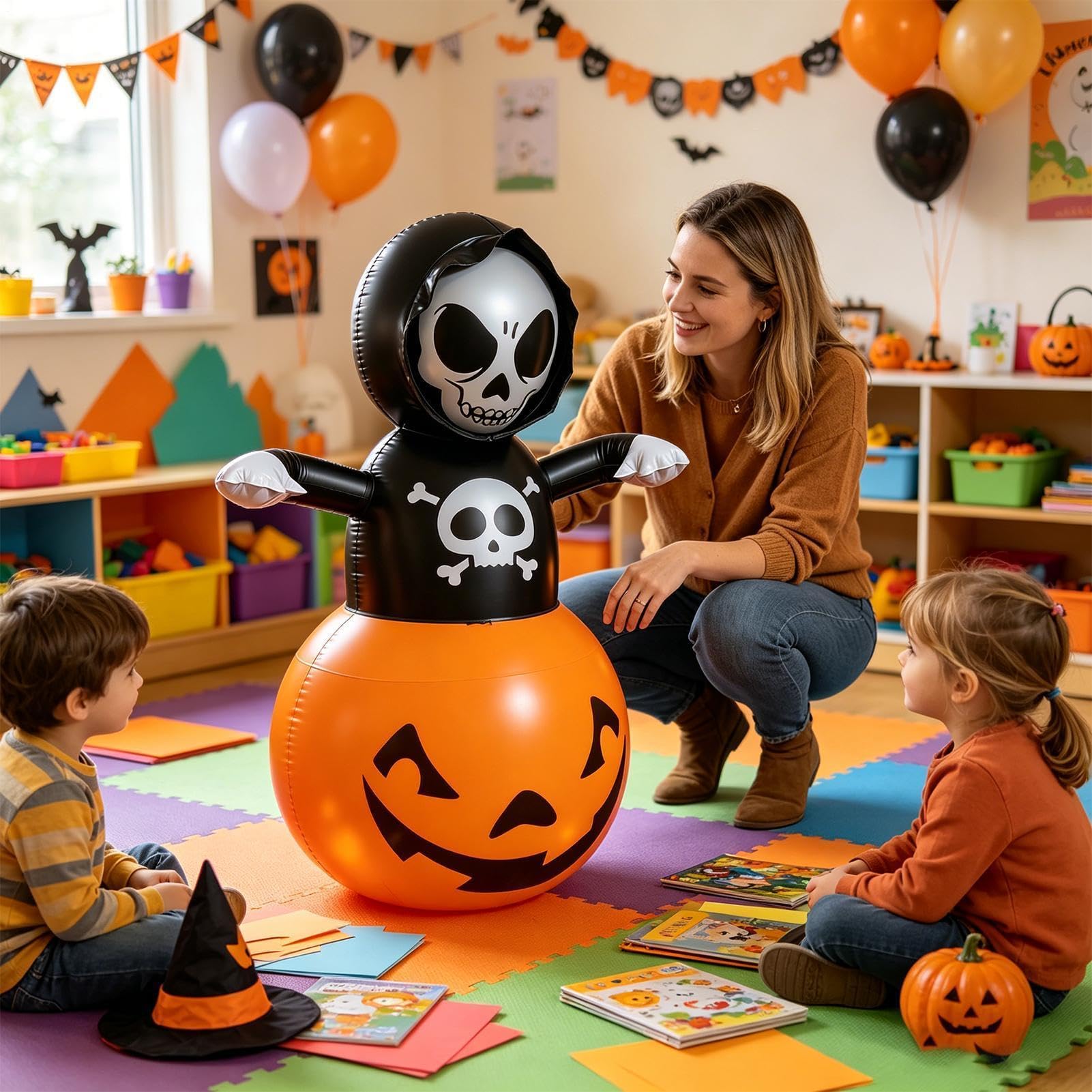 Nadmuchiwane Dekoracje Halloween na Zewnątrz Dekoracja z Czaszką i Dynią | Dekoracje Ogrodowe Halloween na Ganek, Patio, Podwórko, Przyjęcia, Wnętrze, Dom, Dom Strachów, Święta