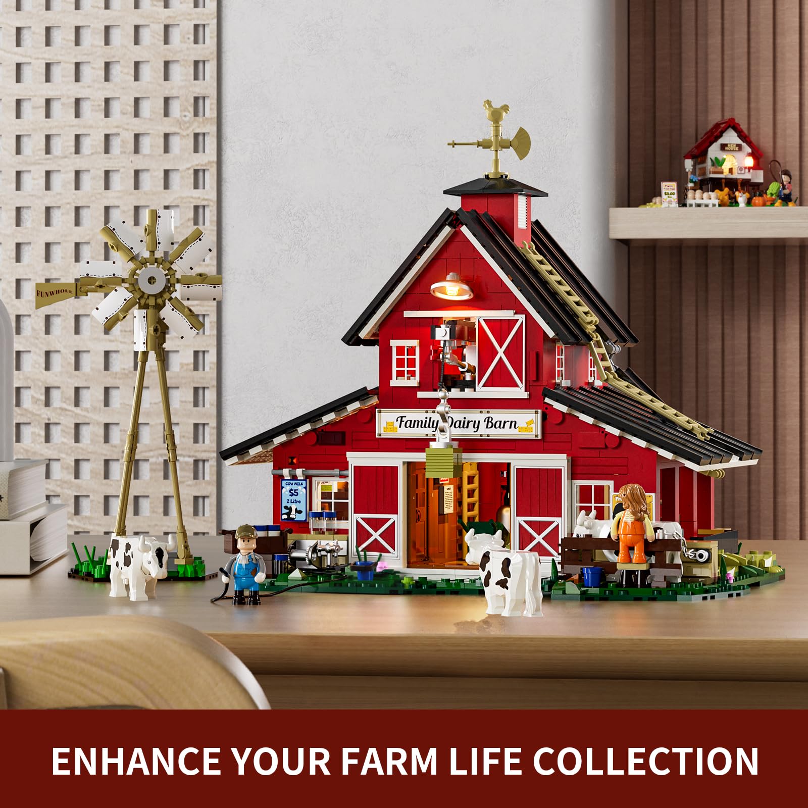 FUNWHOLE Road Deer-Crossing Lighting Building-Bricks-Set - Collezione Technic di auto e cervi LED Light Building Animals Construction Set 576 pezzi per adulti e adolescenti