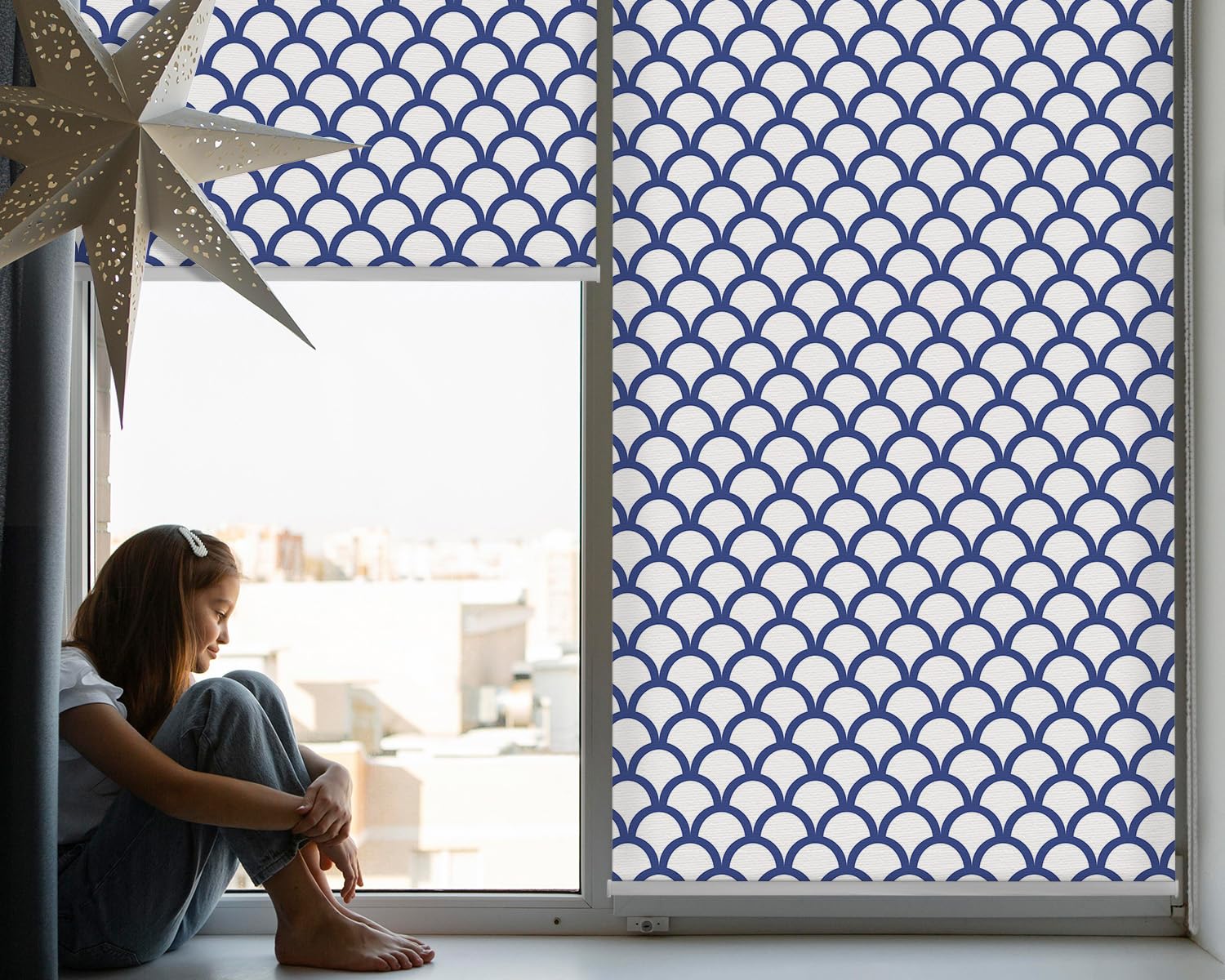 Tulup Oscurecedora con Estampado Persiana - Escamas Azules