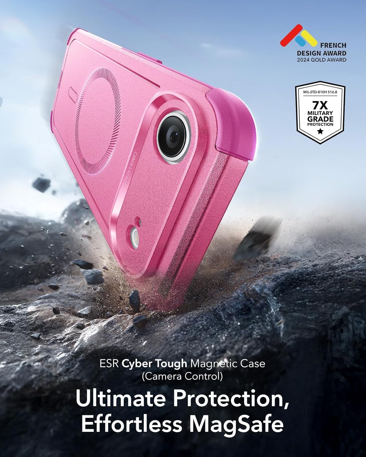 ESR for iPhone Air Case, 7X Military-Grade Drop Protection, Shock-Absorbing Rugged iPhone 17 Air Cover with Camera Control Button, MagSafe Accessories Compatible, Cyber Series, Rosy Pink - Image 3