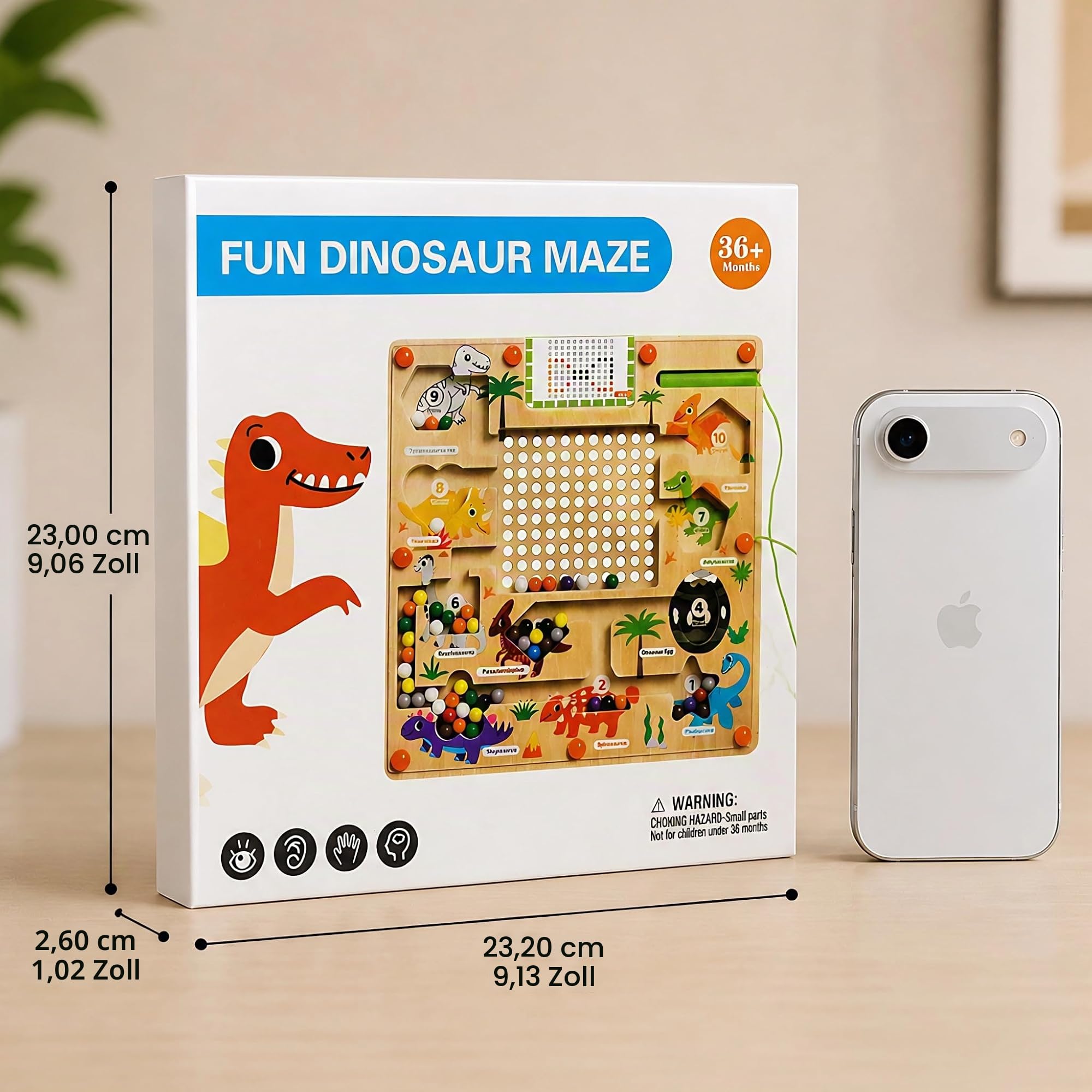 Dinosaurier Magnetisches Labyrinth Spielzeug aus Holz, Montessori Lernspielzeug ab 3 Jahre, Zählspiel & Farbsortierung mit Magnetstift, Feinmotorik Training Logikspiel für Kinder Jungen Mädchen | Zählspiel Lernspielzeug Hand-Auge-Koordination Geschicklich