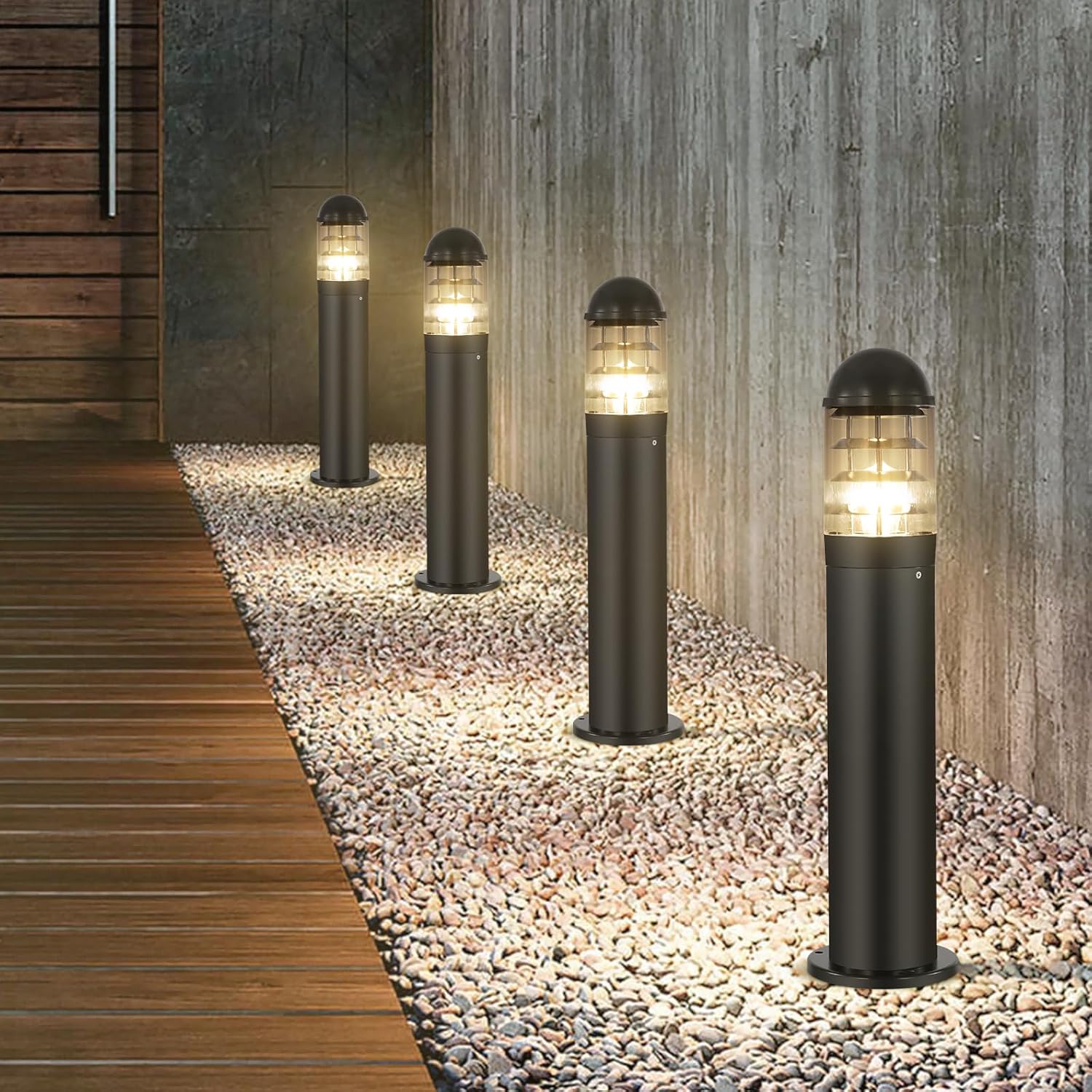 Landscape Path Light Modern Black Round Pathway Light Outdoor Bollard Lights IP65 Waterproof Outdoor E26 Walkway Lights Outside Housing Floor Lamp Exterior Lawn Post Path Lamps for Patio Yard