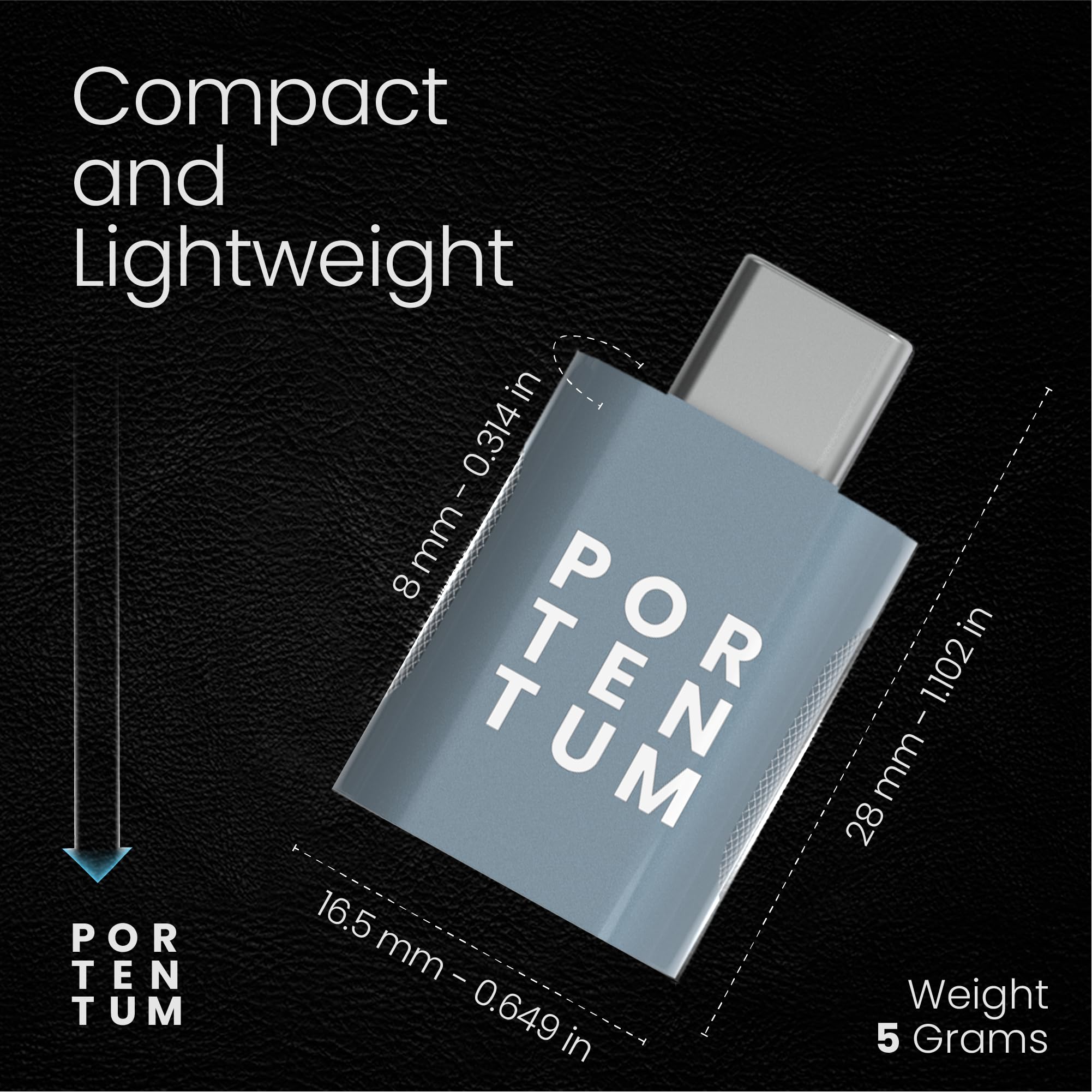 PORTENTUM Adapter USB c na USB 3.0 (3.1) z prędkością 10 GB, korpus cynkowy premium o wysokiej odporności na ciepło - adapter USB na typ C, waży tylko 5 gramów
