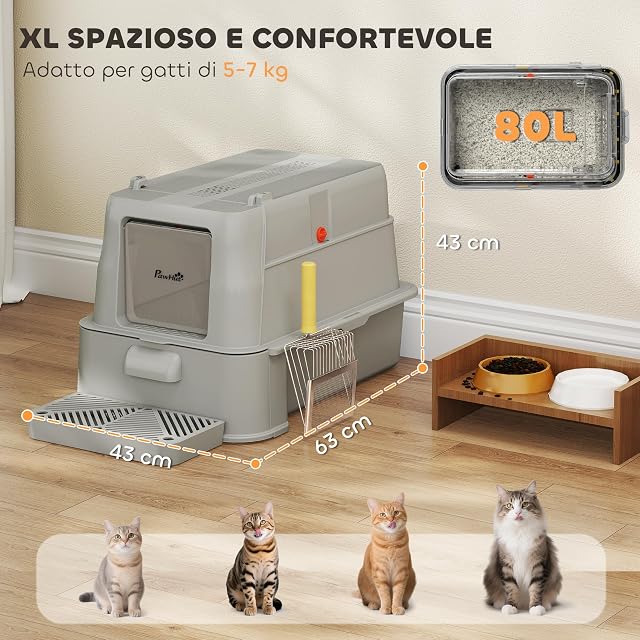Foto 4 de 8 de PawHut Arenero para Gatos de Acero Inoxidable XL, Pedal, Gris Claro