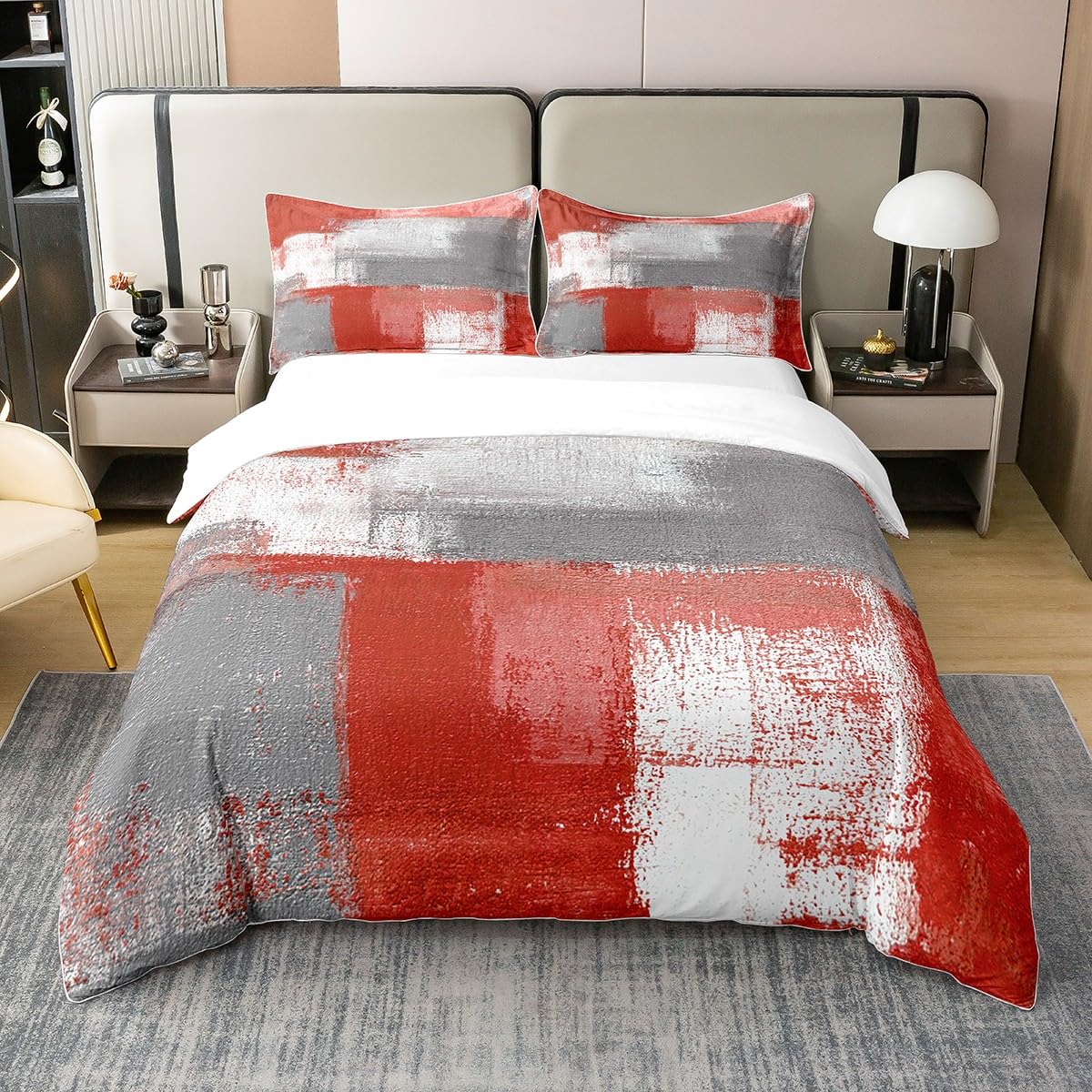 Housse de couette dégradé aquarelle rouge 220x240 en coton style peinture à l'huile