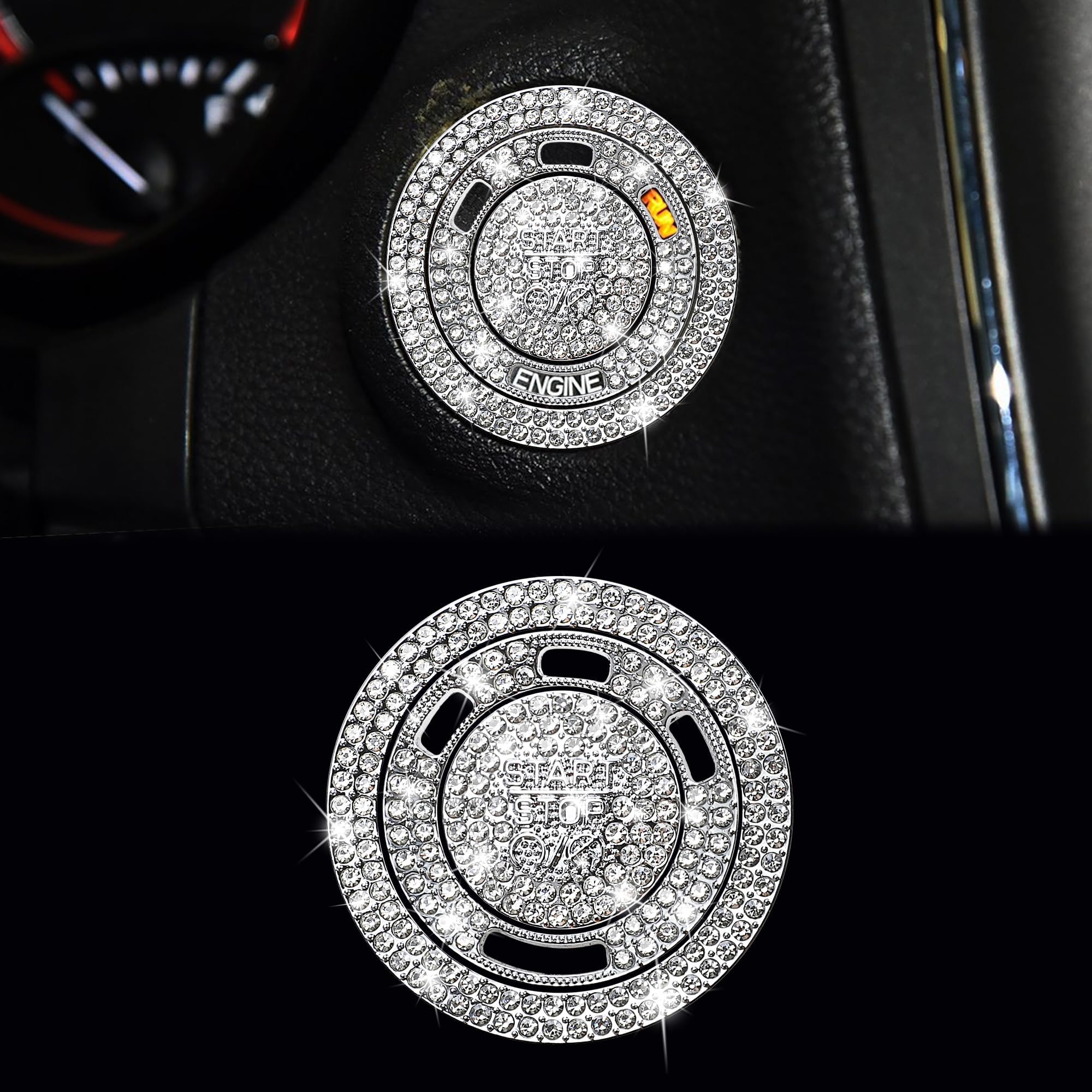 TOMALL Bling Car Engine Start Button Cover Compatible with Dodge Journey Chrysler for Grand Cherokee Car Push Start Stop Button Ring Sparkly Engine Ignition Cap Bling Interior Accessories for Car