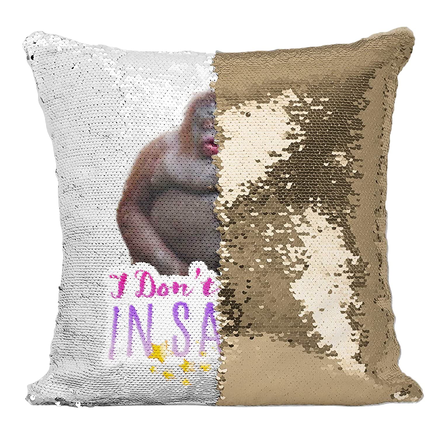 Coussin Paillettes Doré Singe Humour pour Décoration Salon Vintage