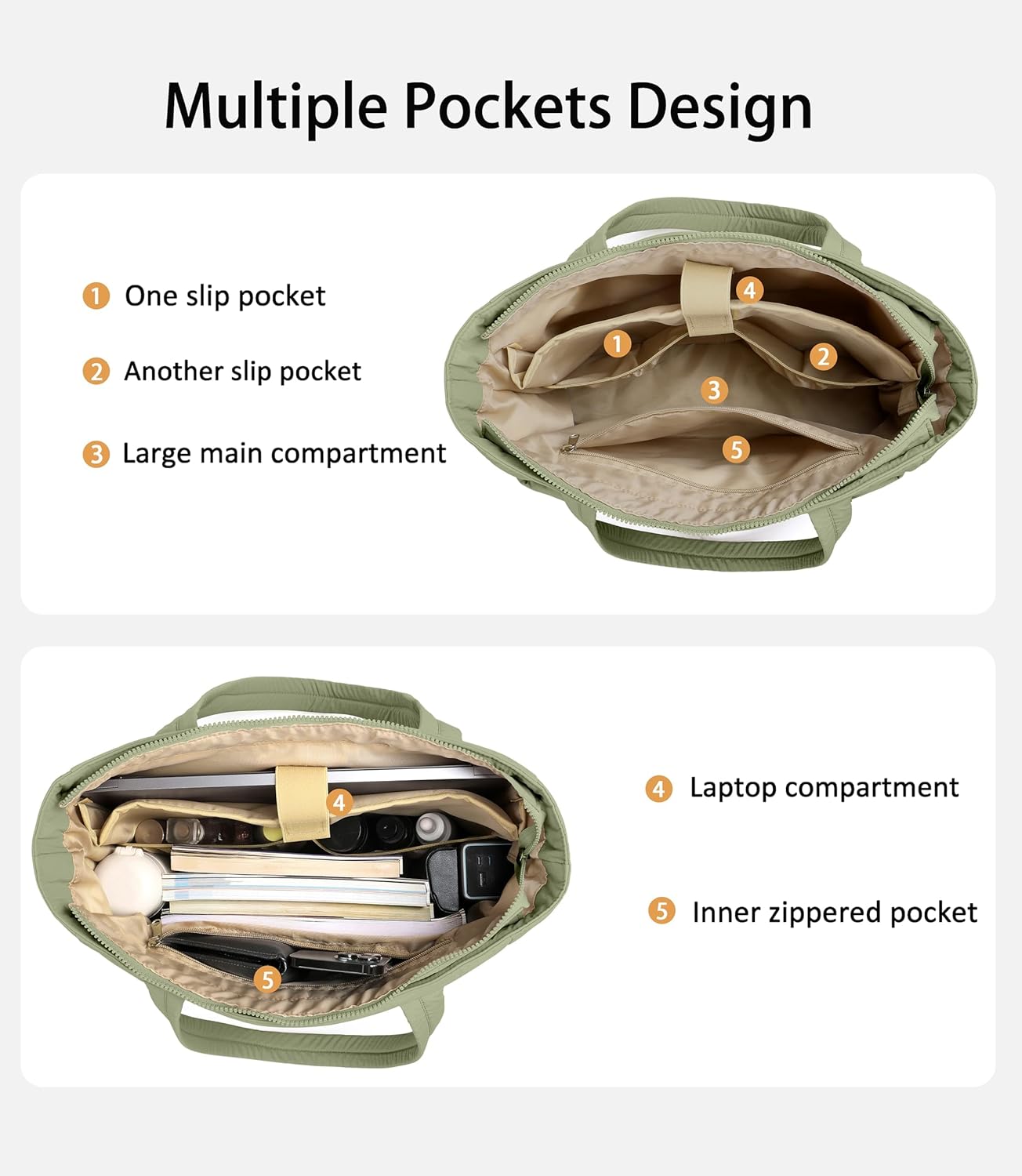 XKIILH Puffer Tote Bag for Women, Cute Quilted Carryall with Zippered Compartments Shoulder Bag Handbag for Work, Travel, Gym - Image 8