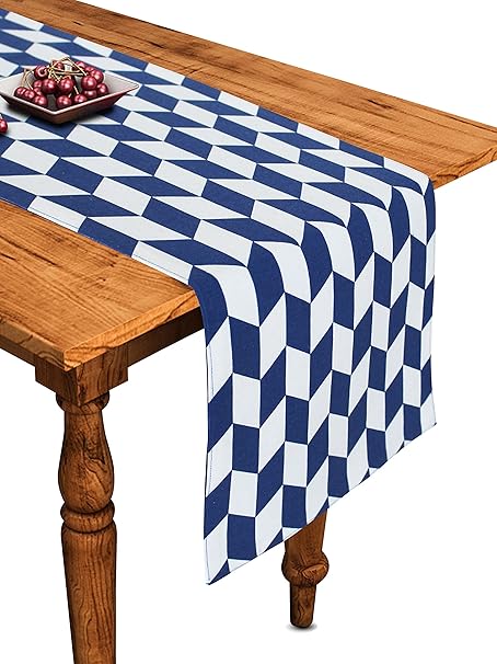 Airwill Cotton Classic Diamond Royal Blue Desinged Geometric Pattern Table Runner Length 152cm (Blue, Pack of 1)