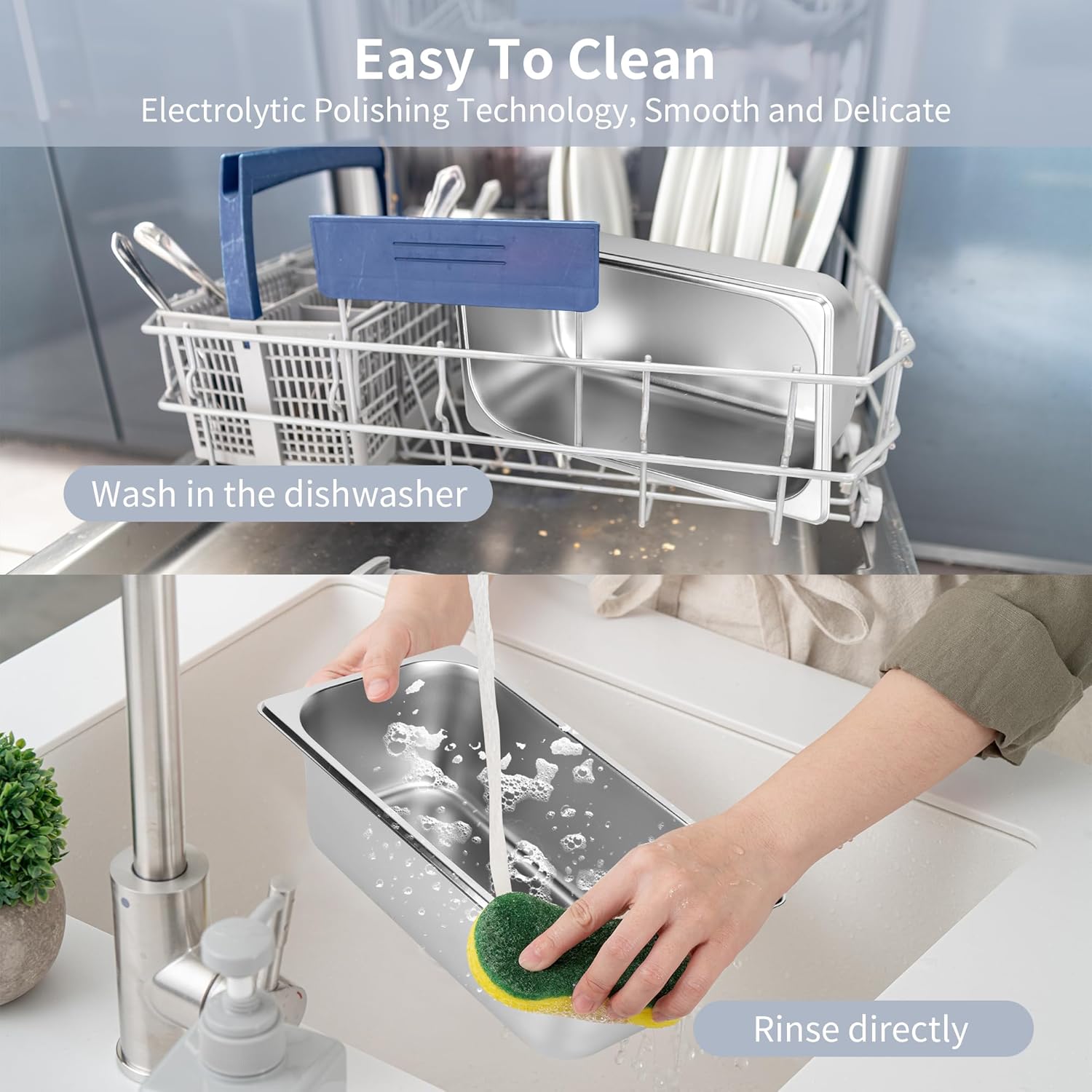 3 Pack 1/3 Size Steam Table Pan with Lid, 4 Inch Deep Restaurant Hotel Pan, Stainless Steel Steam Containers for Household or Kitchen Use - Image 7