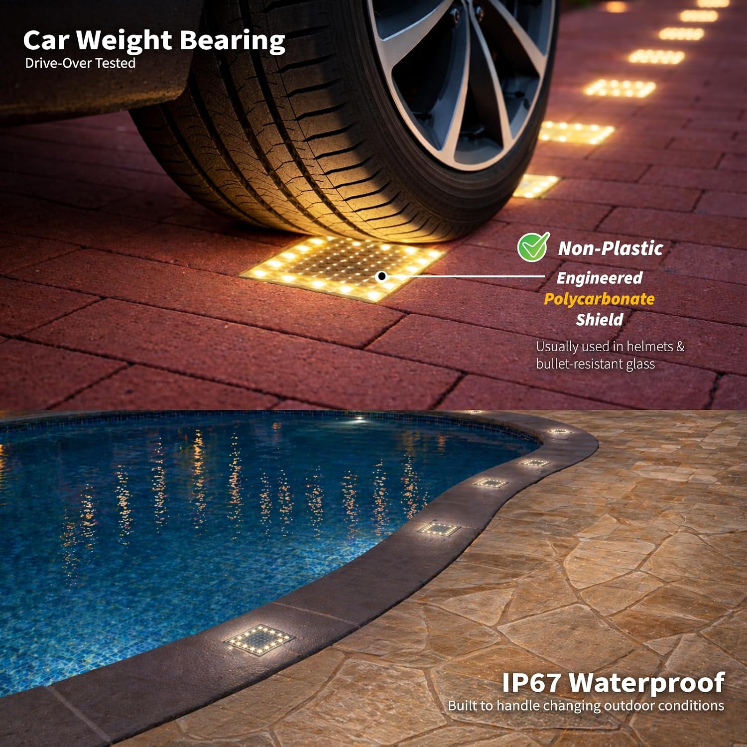 SHONELIGHTING 4x4 Solar Ground Lights, Super Bright 32 LEDs Paver Lights, Outdoor Waterproof Recessed Lighting Bricks for Driveway, Pathway, Walkway, Garden Deck, Landscape 3500k (Warm White,8 Pack)