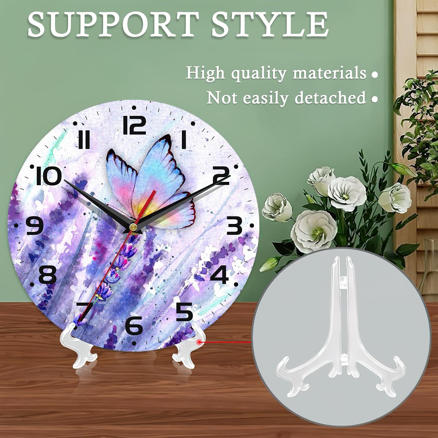 Purple Wall Clocks,Lavender Wall Clock Decorative,Butterfly Kitchen Wall Clocks Battery Operated - 10 Inch Round Bathroom Wall Clock Silent Non-Ticking