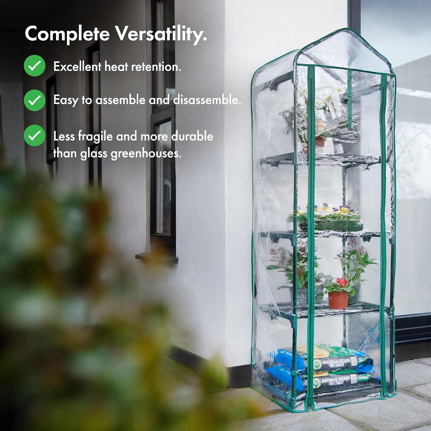 VonHaus VD-2664GT 63 x 28 x 20 inches 4 Tier Portable Mini Compact Greenhouse with Clear PVC Cover-Unit: 6, Translucent