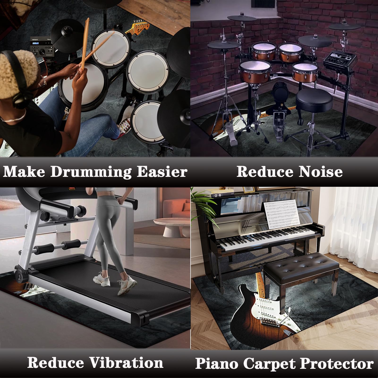Drum Teppich, Elektrisches Schlagzeug Teppich, Schallschutzdecke Professionelles Elektronisches Jazz Schlagzeug Kit, rutschfeste Trommel Teppiche 140 x 100 cm, Schallschutzteppich für Studio, Wohnung
