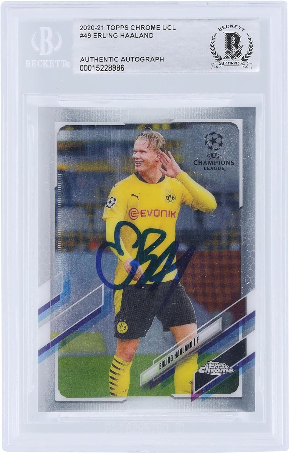 Erling Haaland Borussia Dortmund Autographed 2020-21 Topps Chrome UCL #49 BAS Authenticated Card - Autographed Soccer Cards
