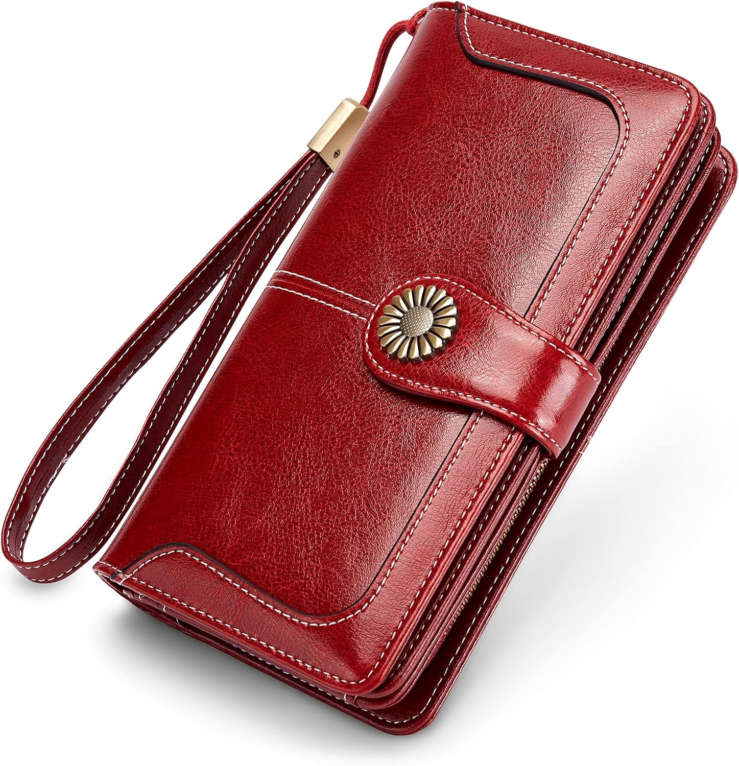 USUIE Wallet for Women Genuine Leather RFID Blocking Large Capacity Trifold Ladies Phone Purse (Red)…