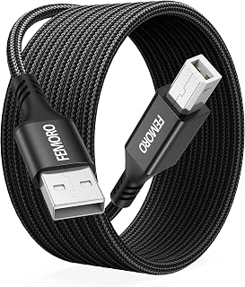 FEMORO USB Printer Cable 10FT, USB A to B Braided Nylon Cord [22AWG Copper Core, Aluminum Shell] High Speed for HP, Canon, Epson, Brother, Dell Printer, Scanner