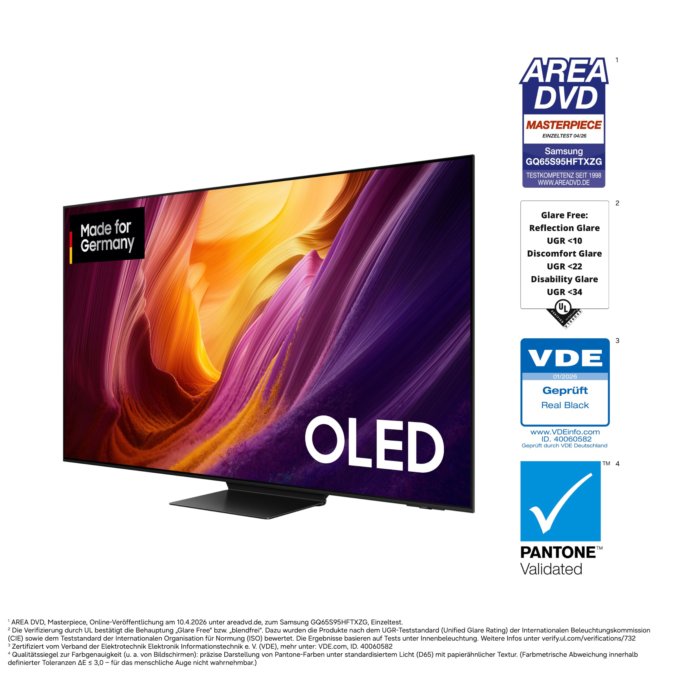 Samsung OLED S95H 4K 65 Zoll (163 cm), UHD Fernseher, Antireflexion mit Glare Free, OLED HDR pro, Ultimate Gaming Pack (NVIDIA G-SYNC & AMD FreeSync Pro) mit 165Hz, HDMI 2.1, Dolby Atmos, Smart AI TV