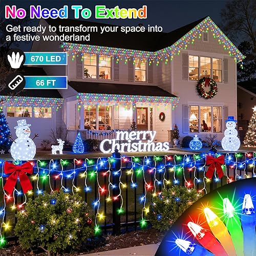 Miniatura 2 de 670 luces LED de Navidad de 66 pies con 148 gotas, 12 modos regulables, multicolor, luces colgantes al aire libre con memoria de temporizador, luces