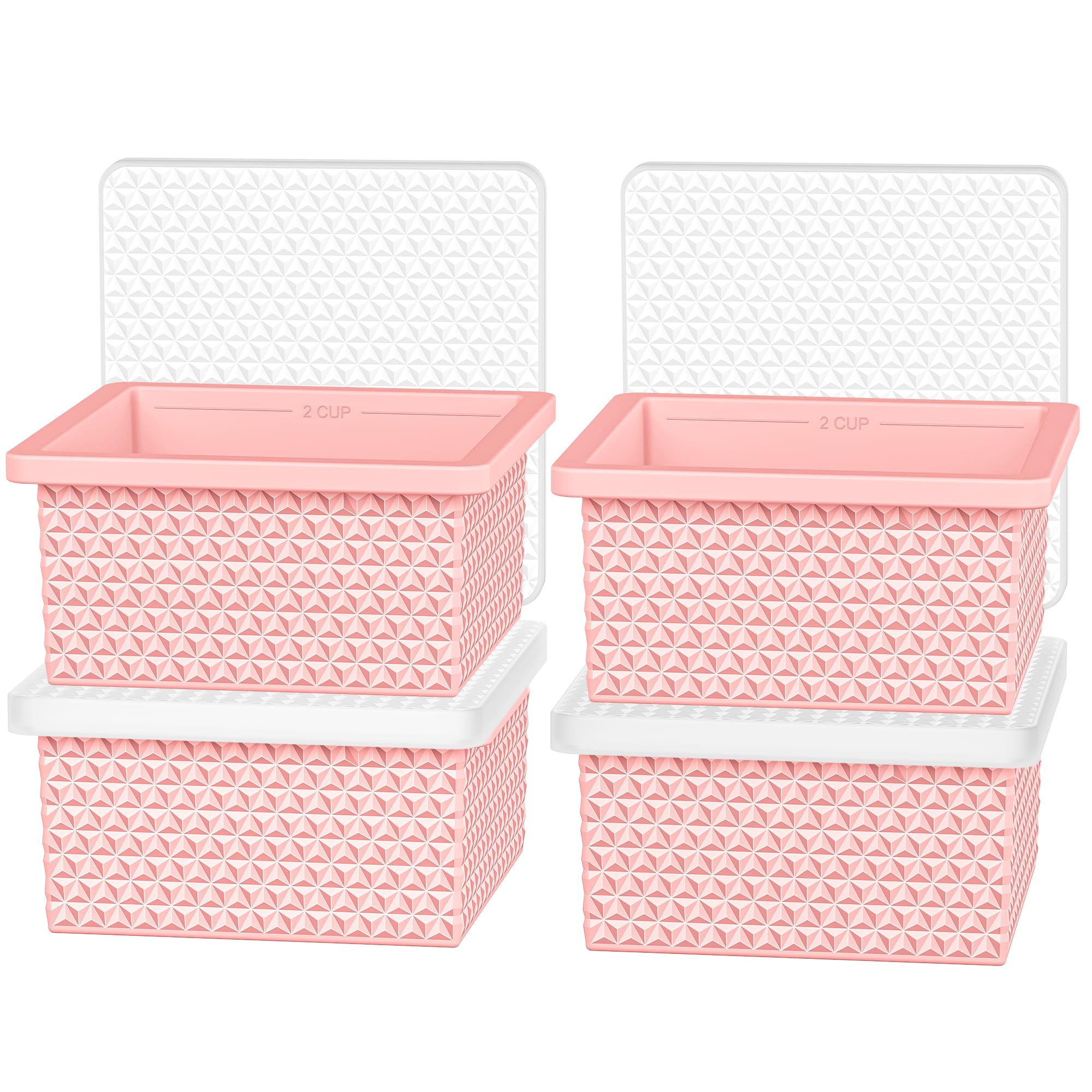 Silicone Freezer Molds for Soup Cube - 2-Cup Freezer Storage Container Tray with Lid,4 Pack Stackable Ice Cube Trays for Portion Control,Food Storage Meal Prep,Oven & Dishwasher Safe