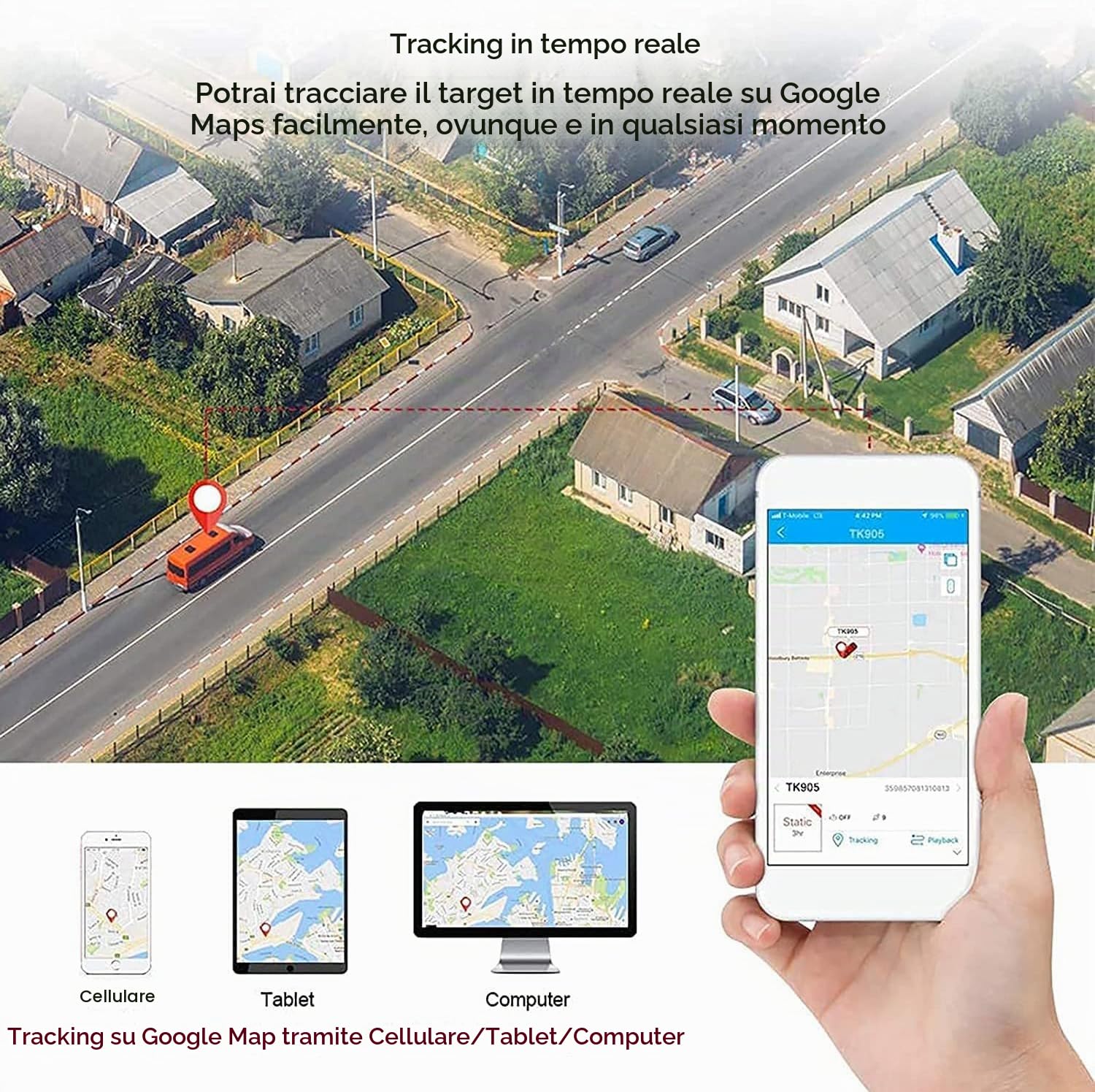 TKMARS GPS Tracker per Auto 120 Giorni Standby 10000mAh, Localizzatore GPS per Auto IP65 con App Geo-fence Alarm TK915