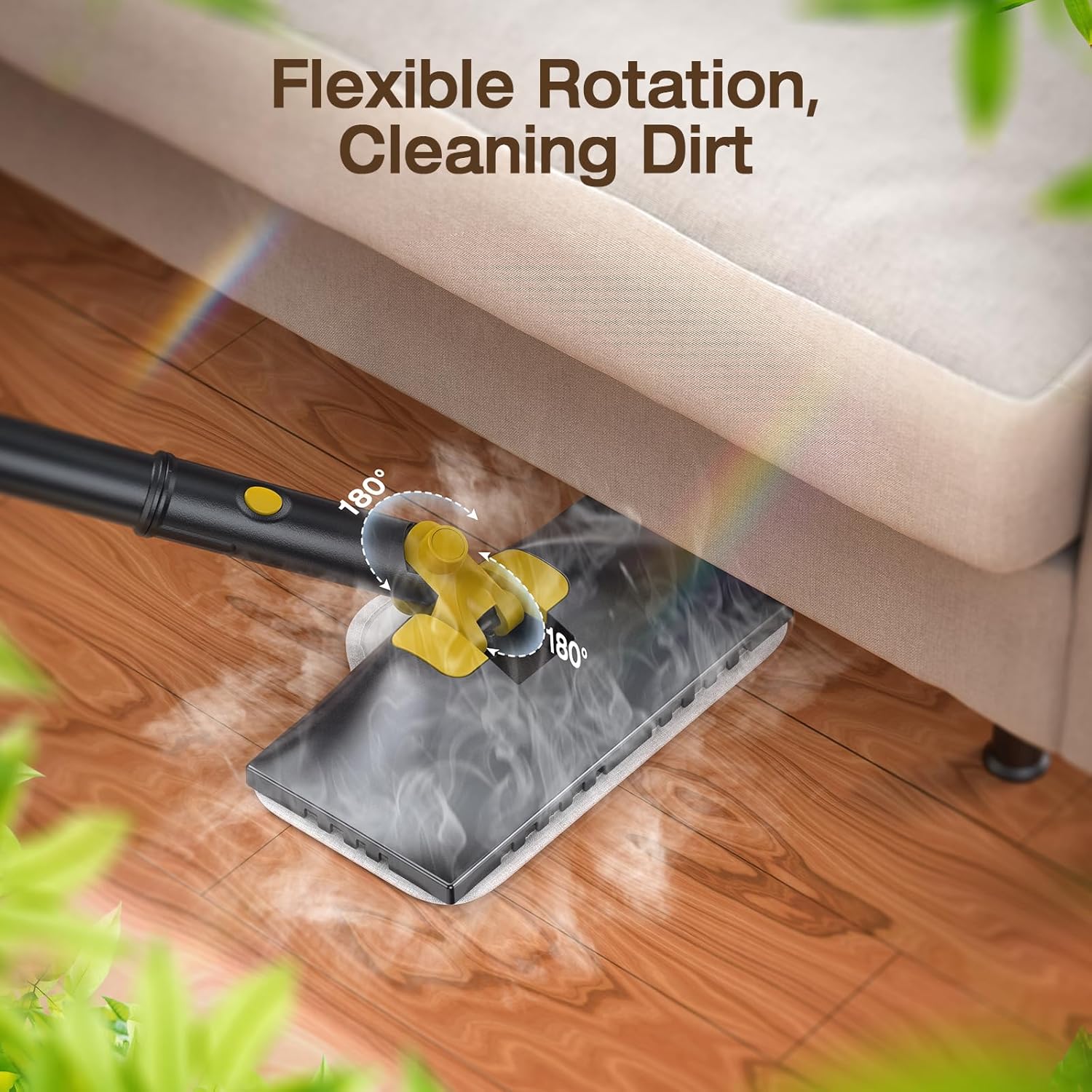 ScrubWiz Steam Mop cleaning under furniture with flexible head
