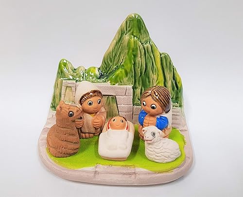 Miniatura 3 de Machu Picchu Nativity Scene - Handmade in Clay - 1 Block - 3.15"X2.15"X3.15" high, Peru, Ruins, Incas, Andes, Llama, Sheep, Peruvian