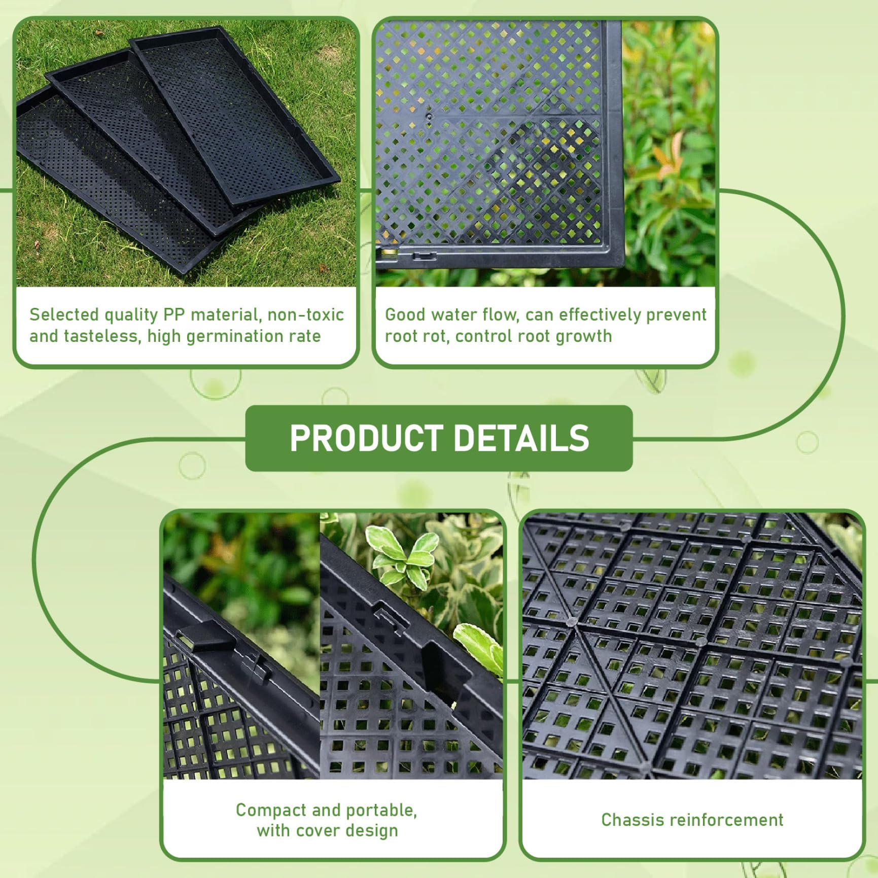 Plateau de démarrage de graines 5 pièces 22x9, 5, Plateau semis avec Fond en Maille en polypropylène, Plante réutilisable pour semis, Jardinage d'intérieur, microgreens