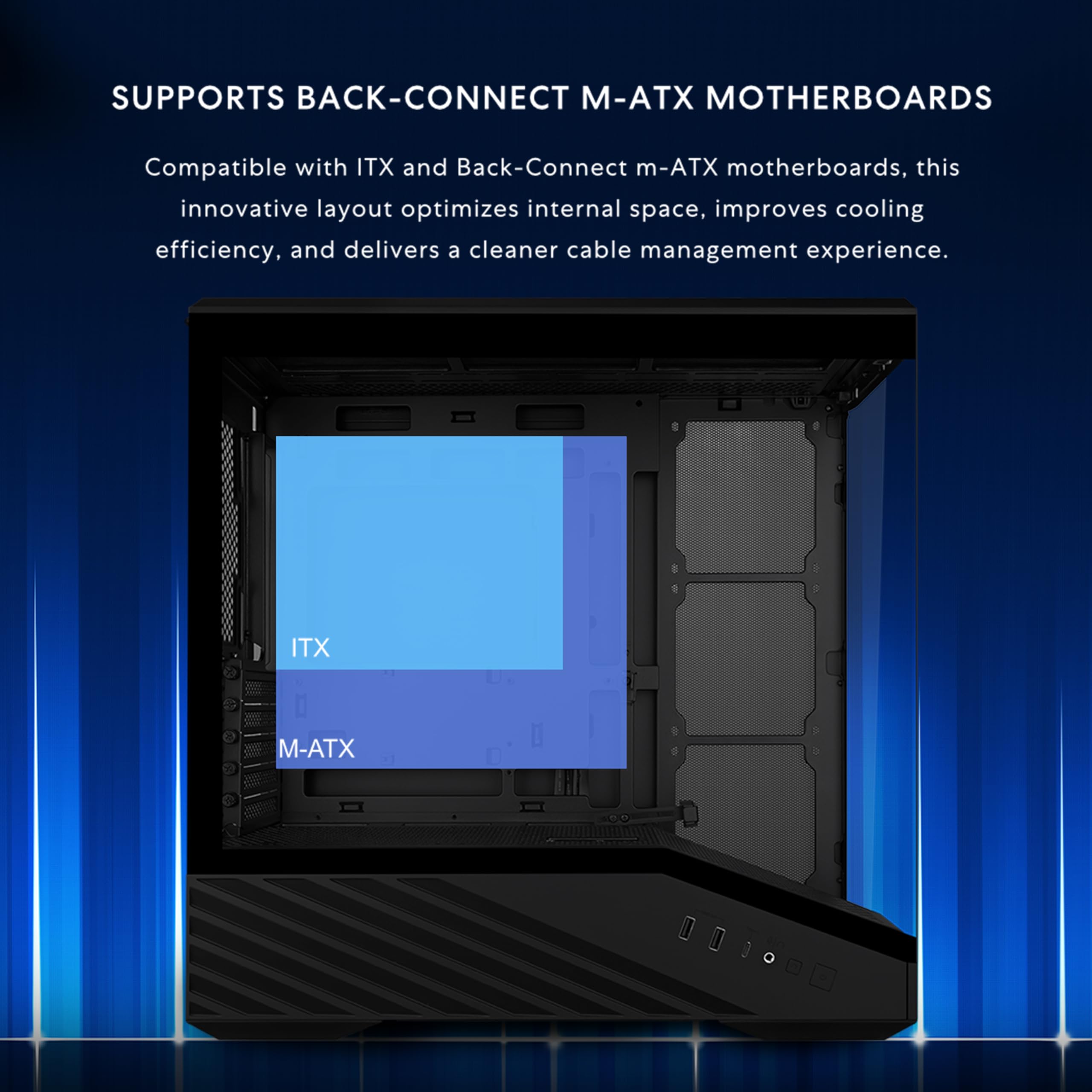 Lian Li VECTOR V100 MINI Micro Form Factor Compact PC Case, Pre-install 4 x 120mm ARGB PWM Fans, Panoramic Tempered Glass, Support Backet-Connect Micro-ATX, 415mm GPU, 360mm Radiator - Black(V100RMIX) — view 6