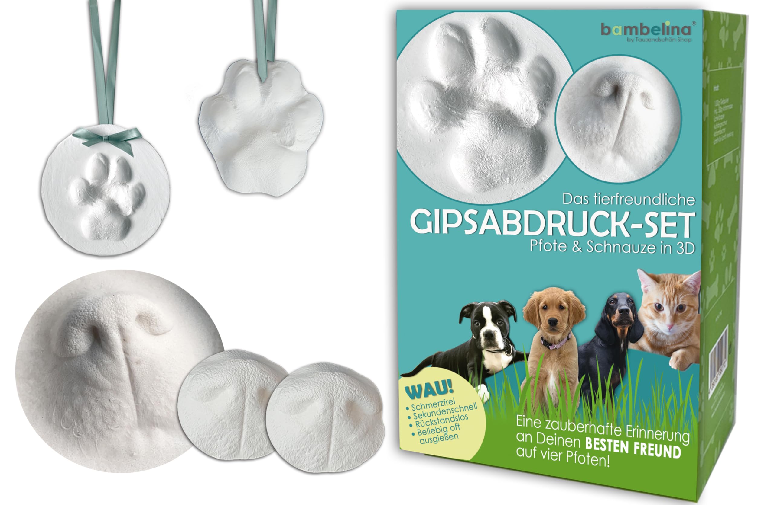 Gipsabdruck Set Hundepfote und Hundenase. 3D Abdruck-Set Hund und Katze für Pfote und Schnauze, wiederverwendbare Gießform, Deutsche Herstellung, Pfotengröße XS bis M