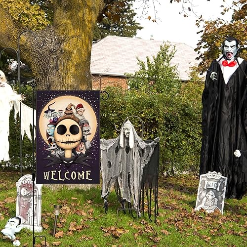 Miniatura 5 de Vohado Bandera de jardín de Halloween de bienvenida, decoración de Navidad, decoración de fiesta de cumpleaños, letrero de doble tamaño para patio
