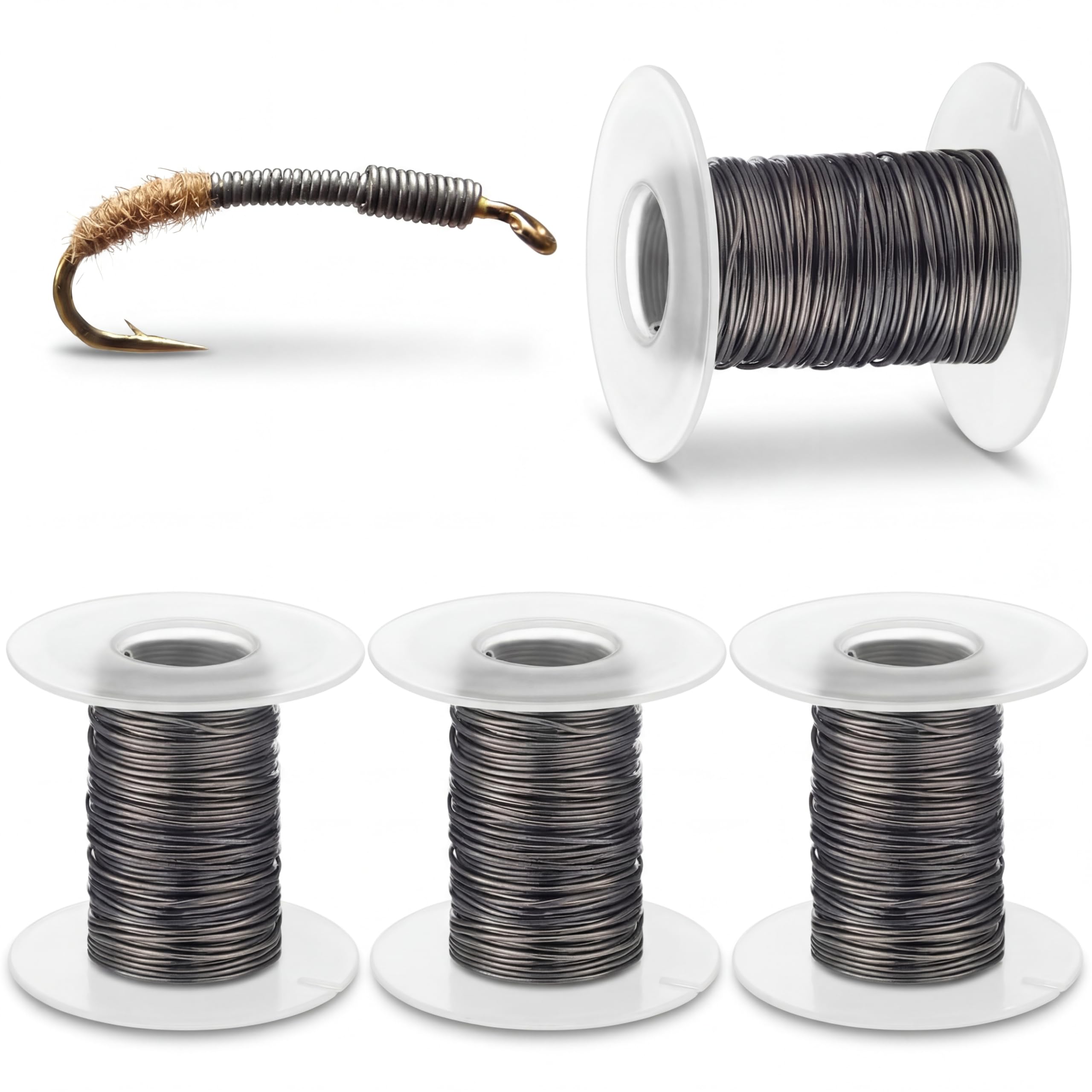 Soulchen 4 Rolls Fly Fishing Lead Wire Set 132ft Total 0.02''/0.03''/0.035''/0.04" Fly Tying Wire Standard Lead Material Suitable for Stream Trout Fishing Saltwater Coastal Angling