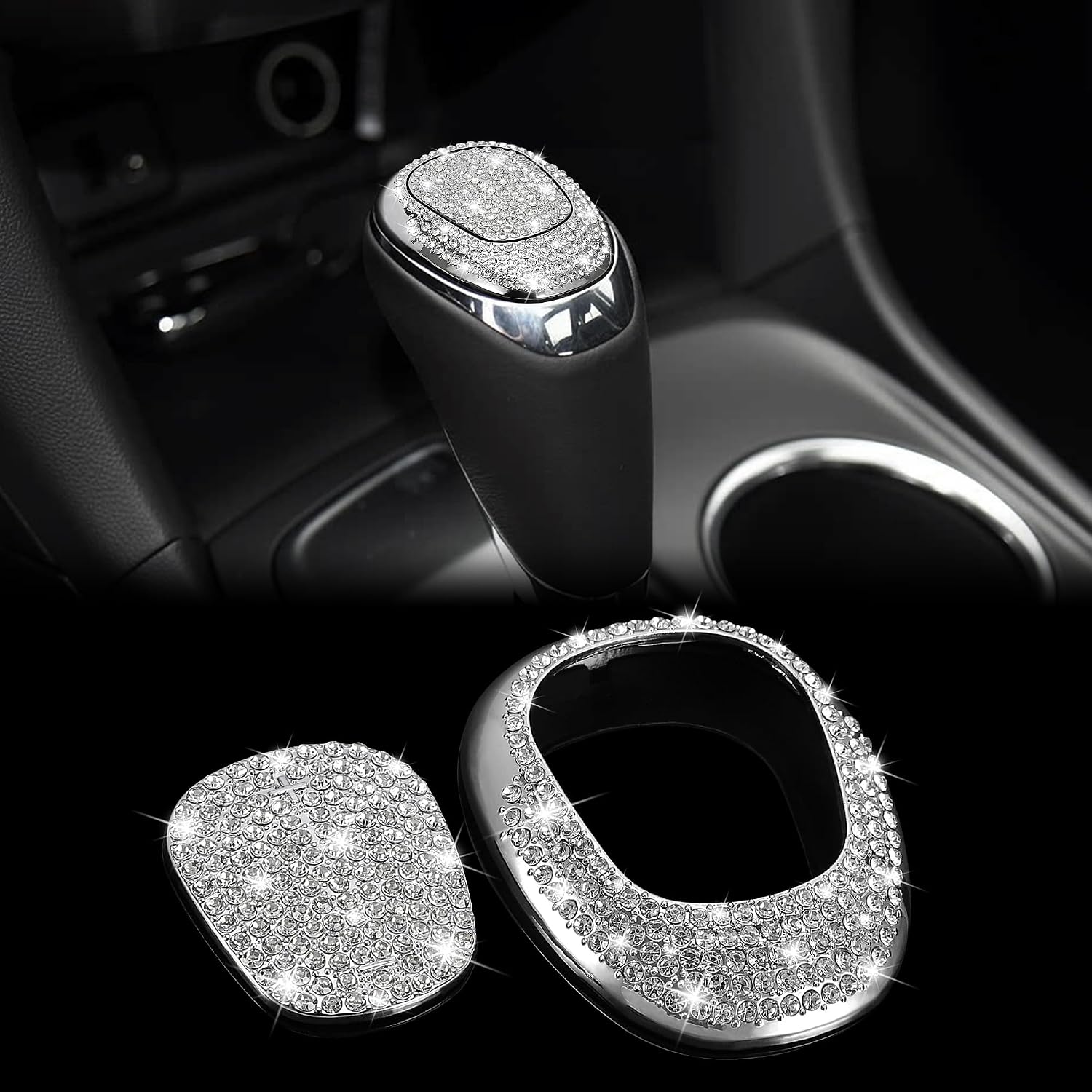 TOMALL Bling Gear Shift Knob Cover Compatible with Chevy Equinox 2018-2020 Cruze 2017-2019 Malibu 2016-2020 Shifter Panel Cover Shift Gear Lever Cover Trim Crystal Bling Decoration for Car Accessories